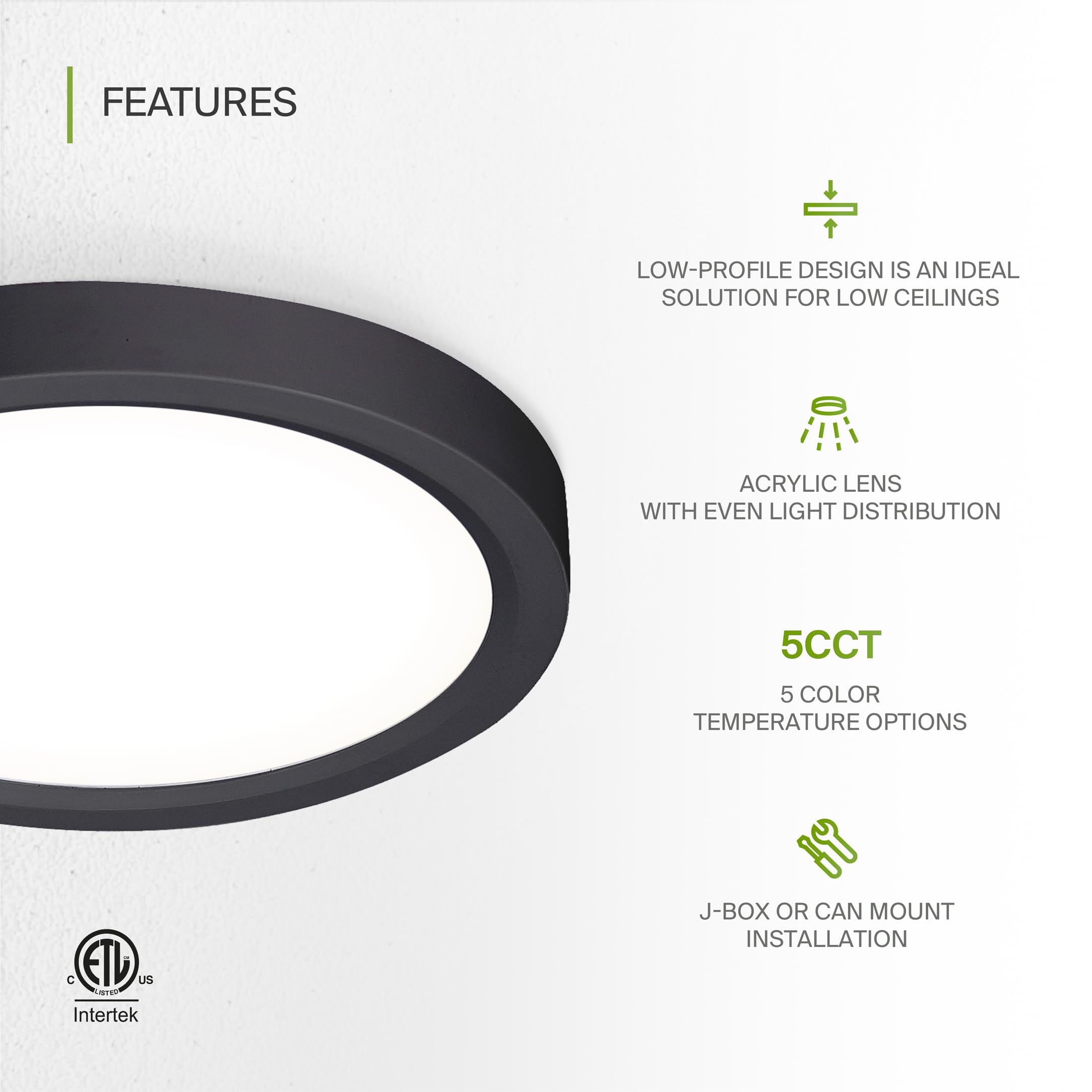 Asd Led 7 Inch Round Flush Mount Ceiling Light Fixture | 15W 1260Lm 2700-6000K 120V | 5Cct, Dimmable, Ultra Slim, Etl Listed | T