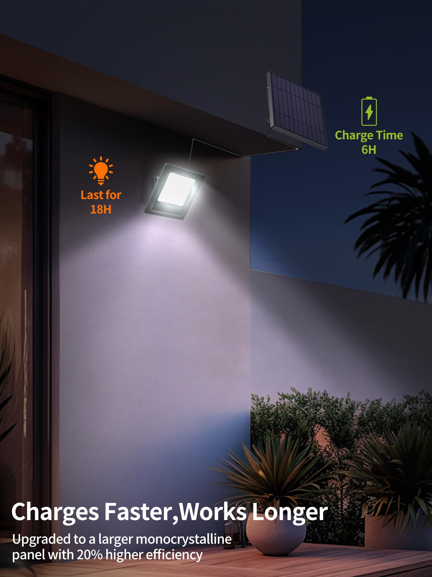 Lightonight Solar Lights Outdoor 6500K Cool White Solar Flood Lights, Waterproof Dusk To Dawn Solar Powered Security Spot Lights For Porch Patio Yard Garage 1 Pack