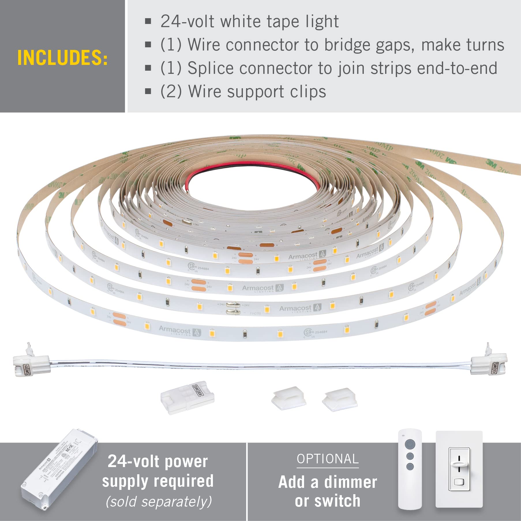 Armacost Lighting Ribbonflex Pro 24V White Led Strip Lights 30 Led/M  3000K  32.8 Ft 144250