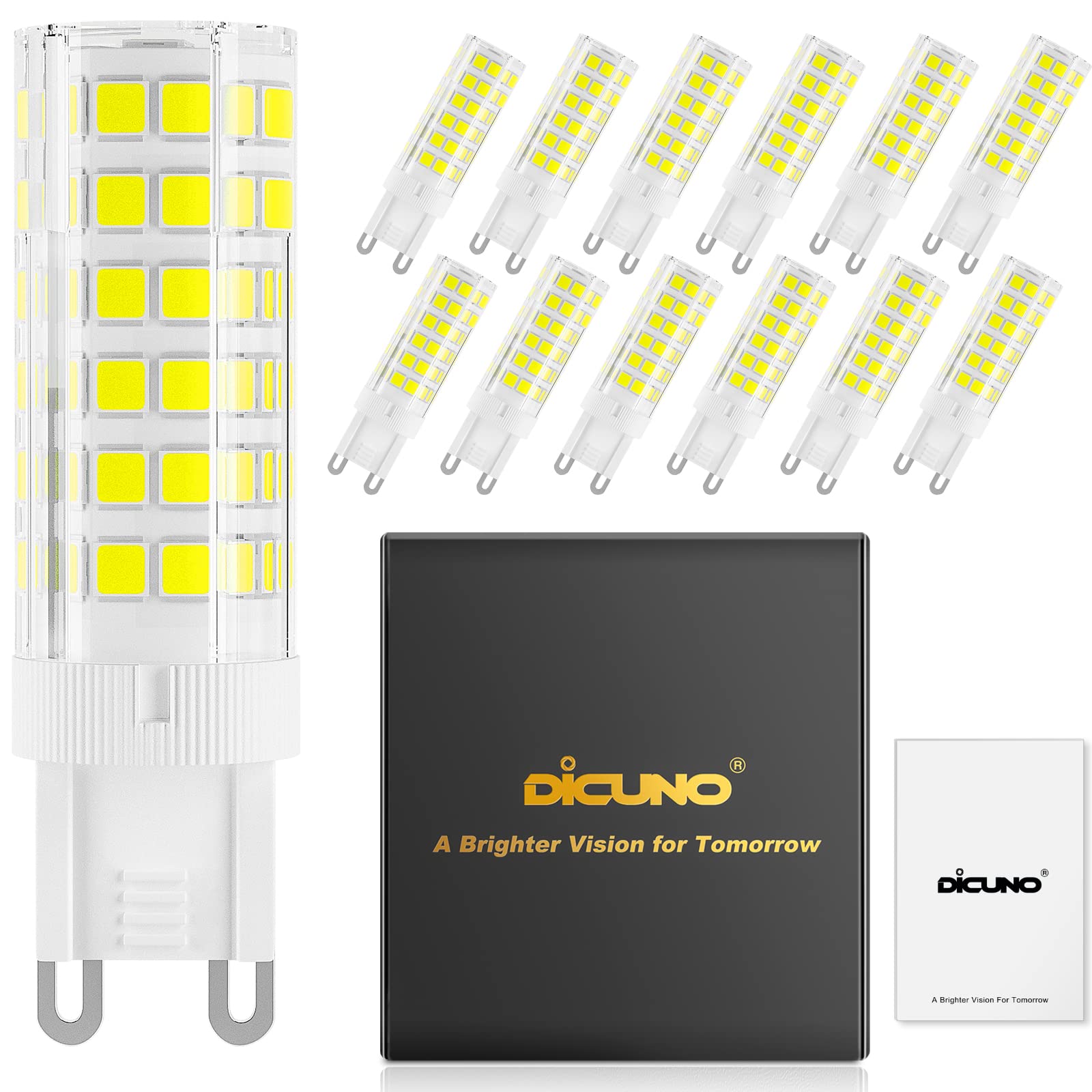 DiCUNO G9 LED Bulb, Ceramic Base Light Bulb 6W (60W Halogen Equivalent), 550LM, Daylight White 6000K, Non-Dimmable Replacement f