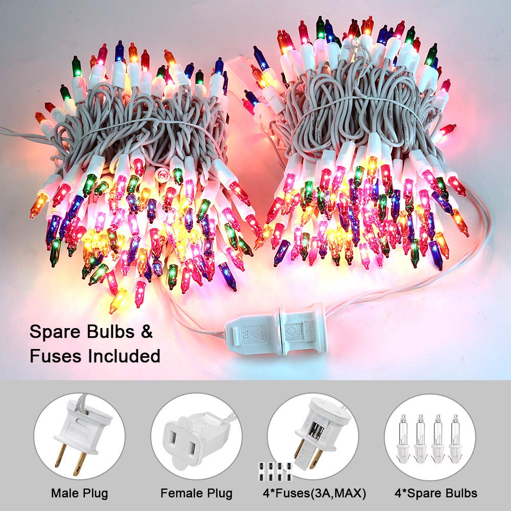 Brizled Colored Christmas Lights, 300 Count 69.6Ft Incandescent Christmas Lights, Connectable 120V Ul Certificated Christmas String Lights, Mini Light Set White Wire For Xmas Tree Holiday Party Decor