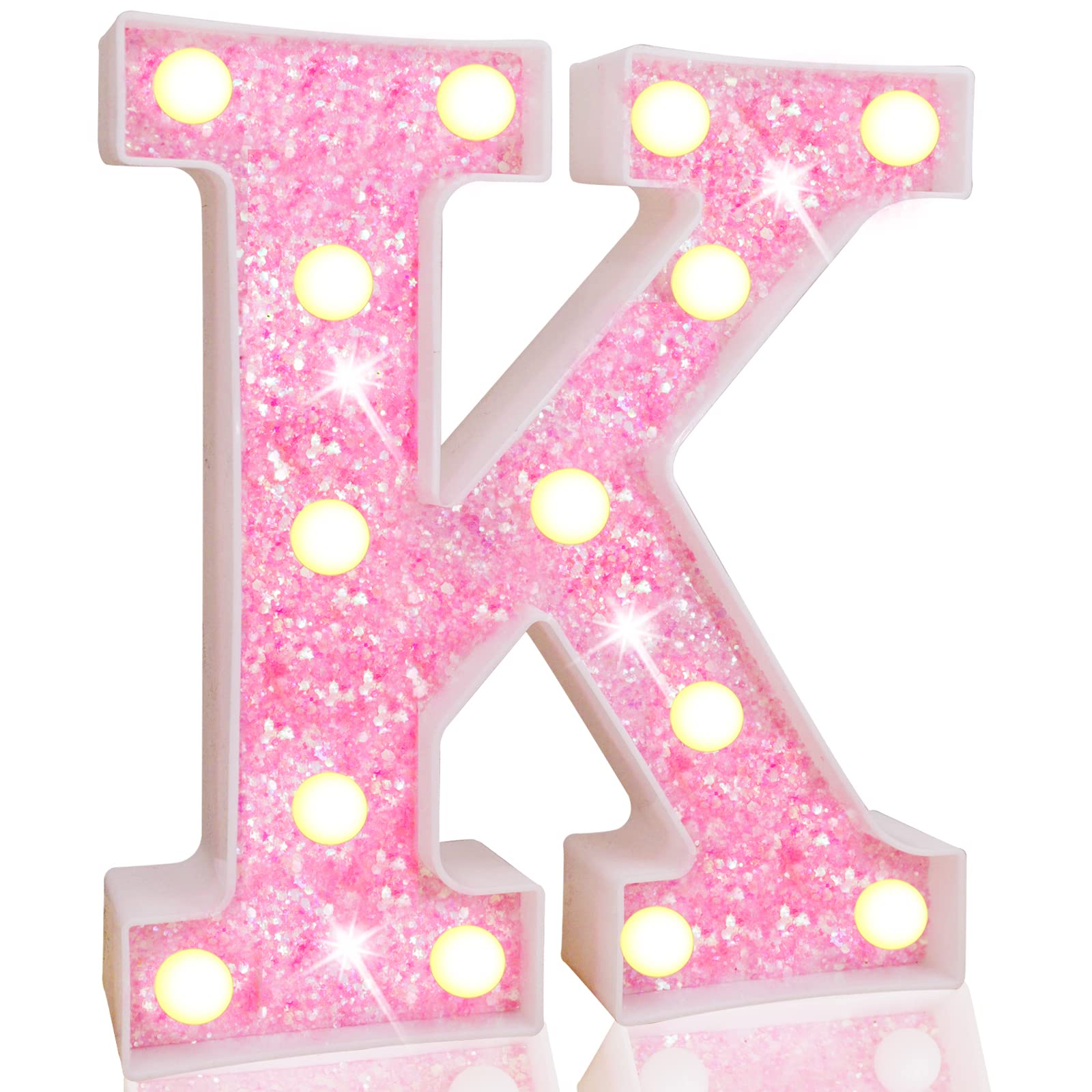 Pooqla Led Marquee Letter Sign - Pink Glitter Alphabet Light Up Decor For Parties, Weddings, And Home, Battery Powered, Letter K