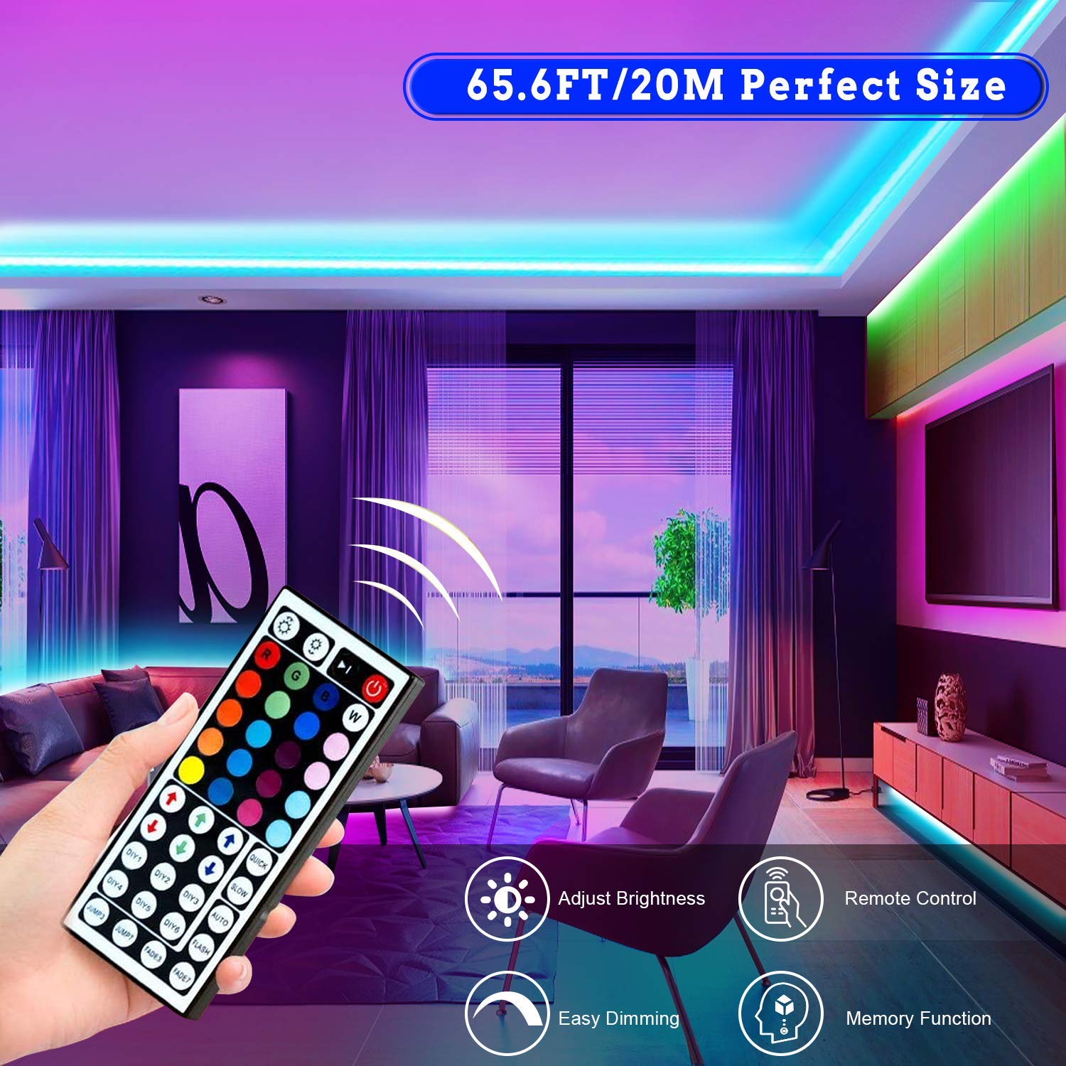 Tenmiro 65.6ft RGB LED Strip Lights Kit with Remote, Multicolor Plastic Home Decor
