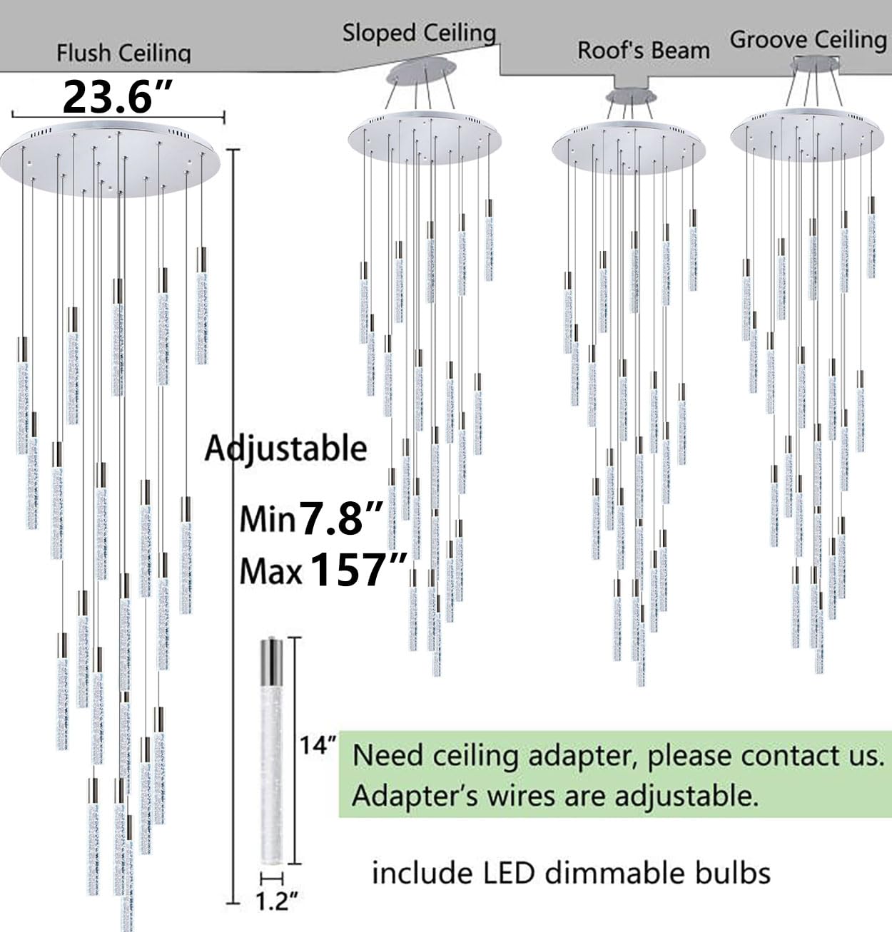 Haixiang W24 X H157 Glam Chandelier Bubble Crystal Ceiling Chandeliers Remote Dimmable Led Light High Ceiling Pendants Light Fix