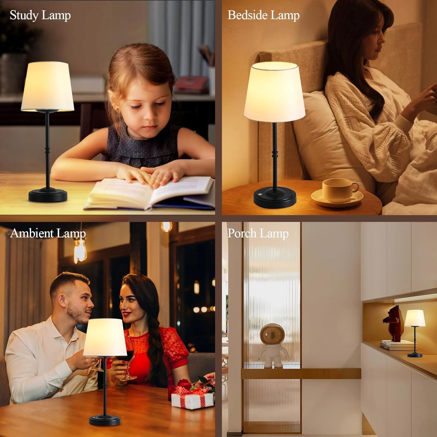 Lhyuetong 2-Piece Bedside Touch Lamps, Three-Level Brightness Adjustable Fabric Table Lamps With Usb Charging, Cordless And Port