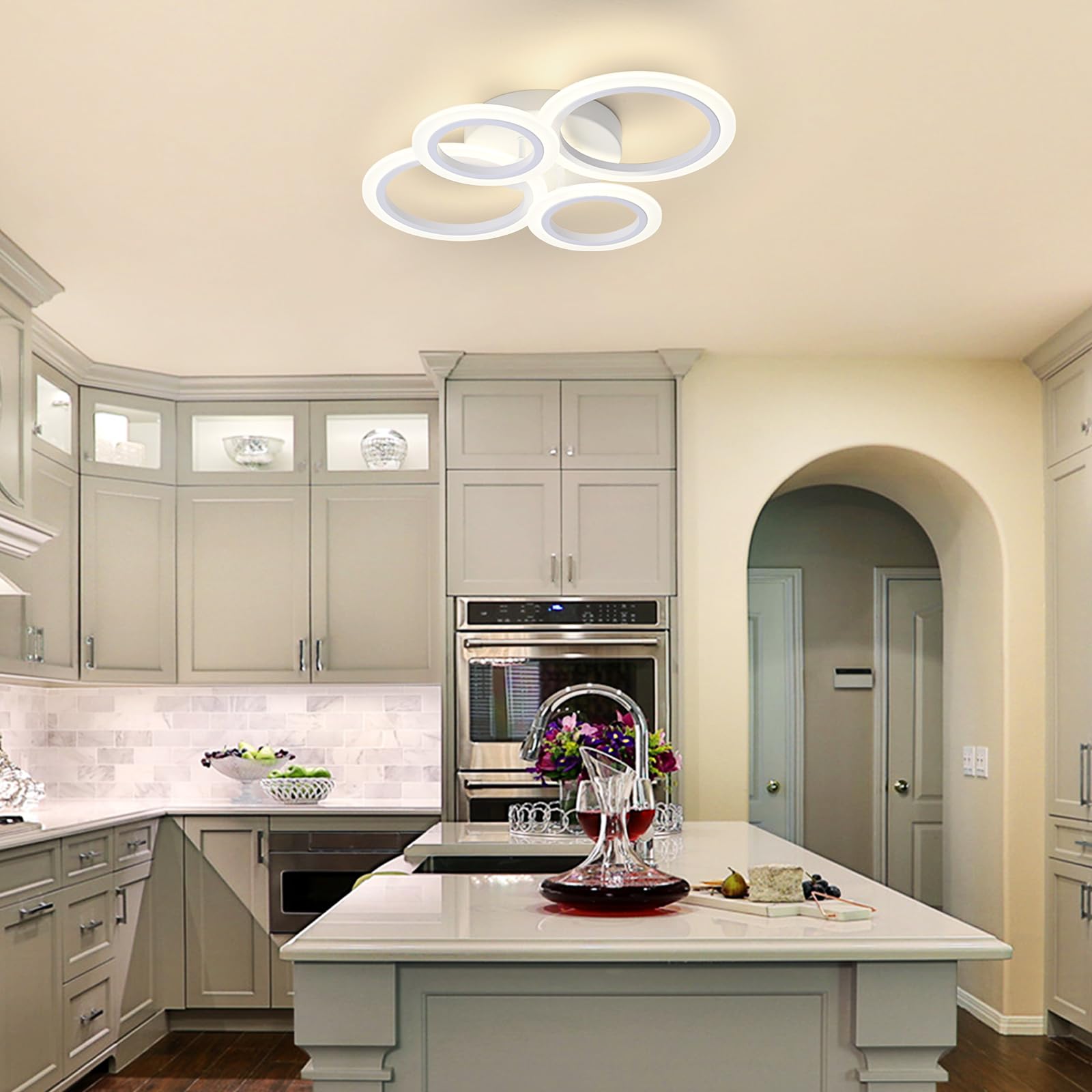 Teminbu Modern Led Ceiling Light, White 4 Rings Flush Mount Ceiling Light, 4000K Lighting Fixture Ceiling Lamp For Kitchen, Bedroom, Living Room, Laundry Room