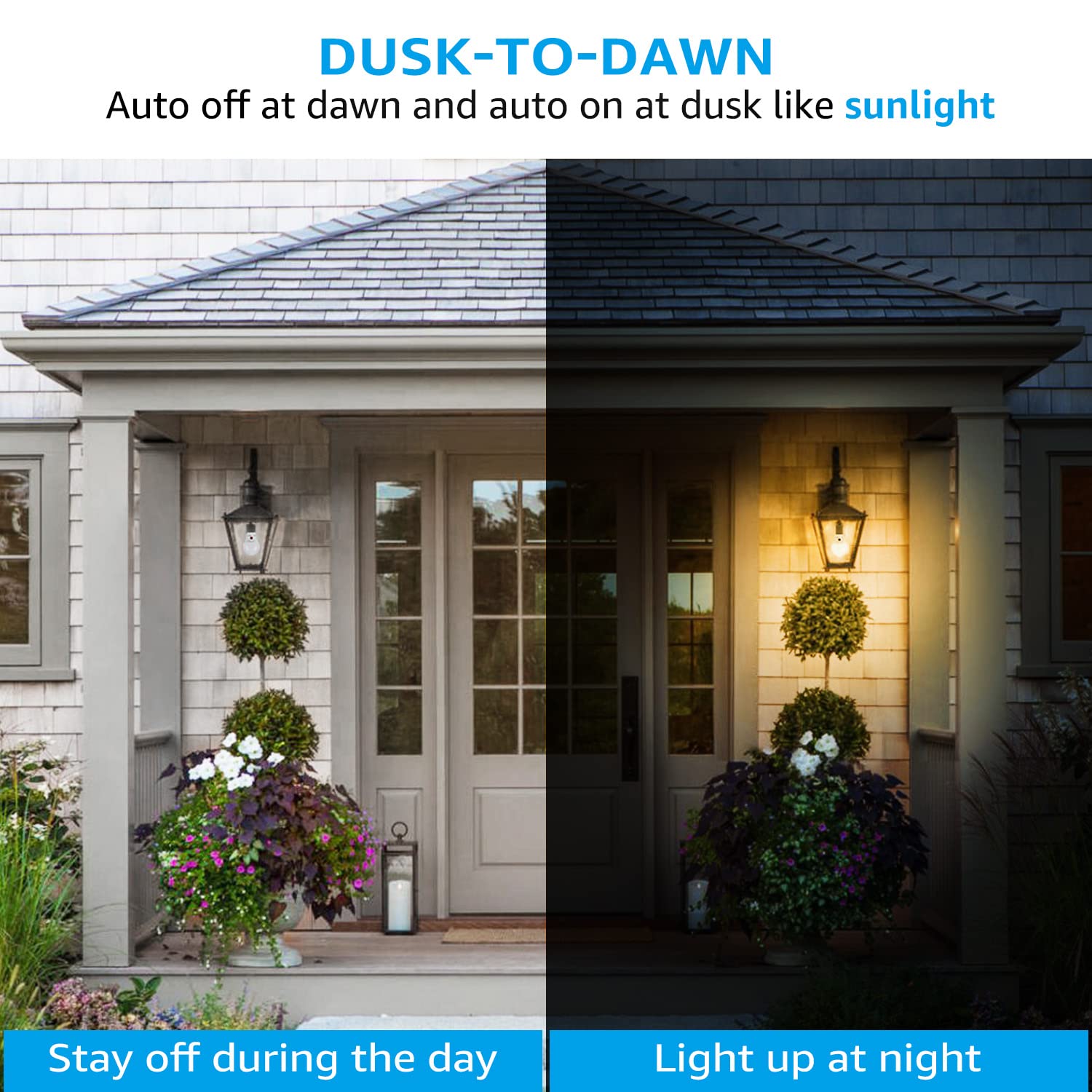 Torchstar Dusk To Dawn Light Bulbs Outdoor, Sensor A19 Led Light Bulb, Auto On/Off Photocell Automatic For Outdoor Lighting, 270
