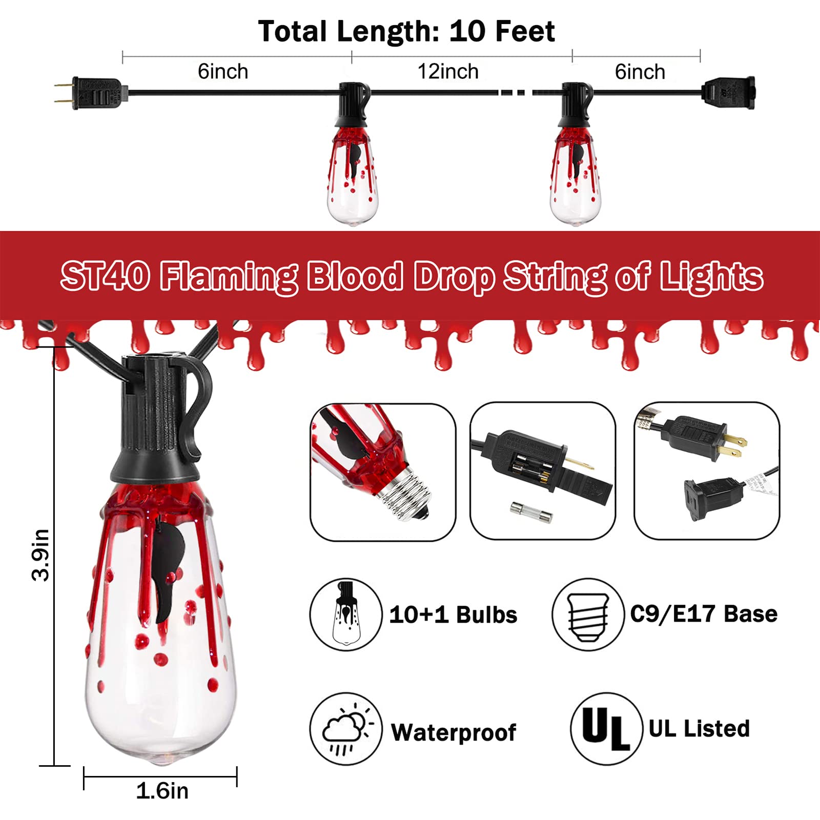 Cbebew 10Ft Flicker Flame Halloween String Lights With 10 Led Bulbs - Spooky Outdoor Decoration