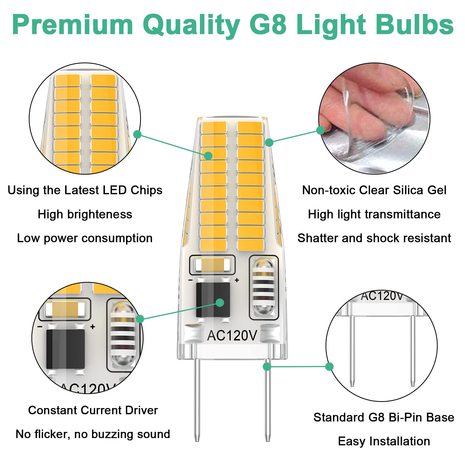DUMILOO G8 LED Bulb 20W/25W Dimmable Halogen Replacement, Warm White 3000K, 6-Pack