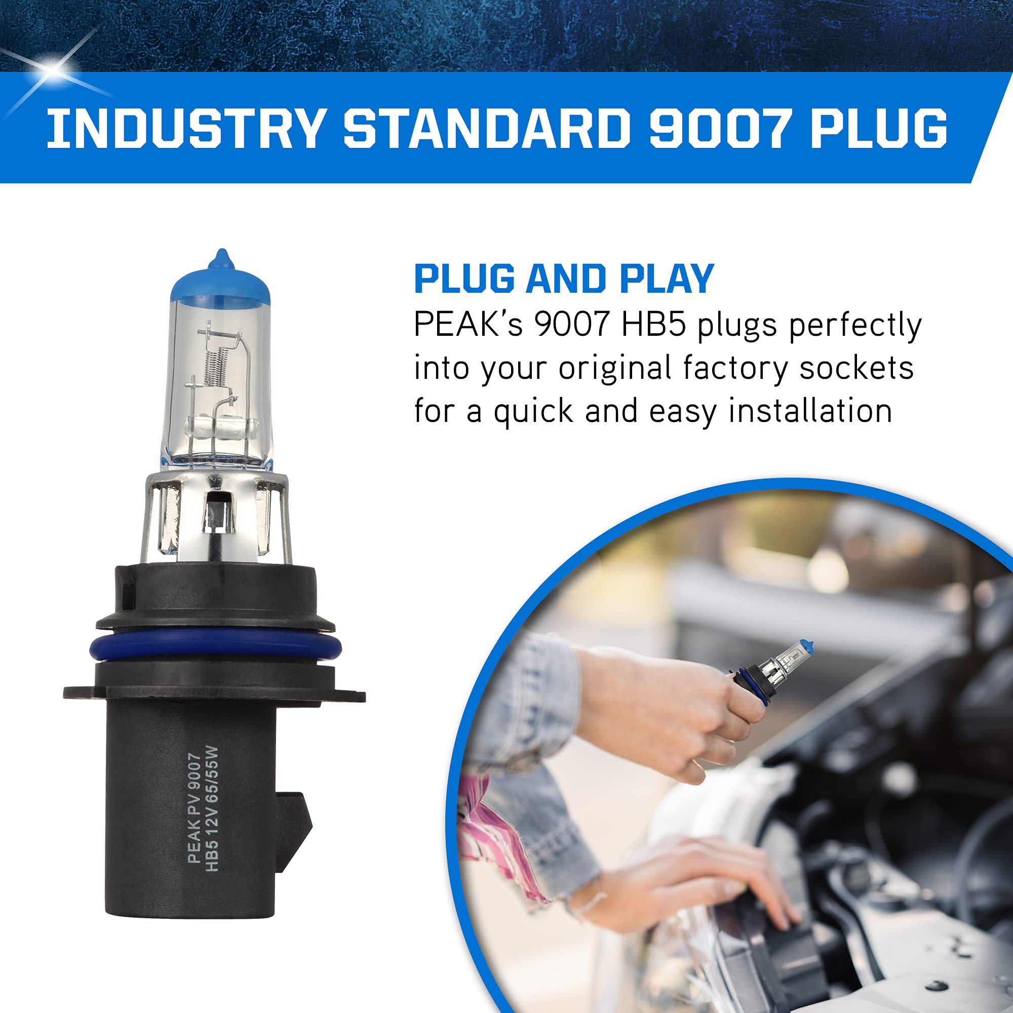 PEAK 9007/HB5 High Performance Headlights - 65/55W, White, 2-Pack