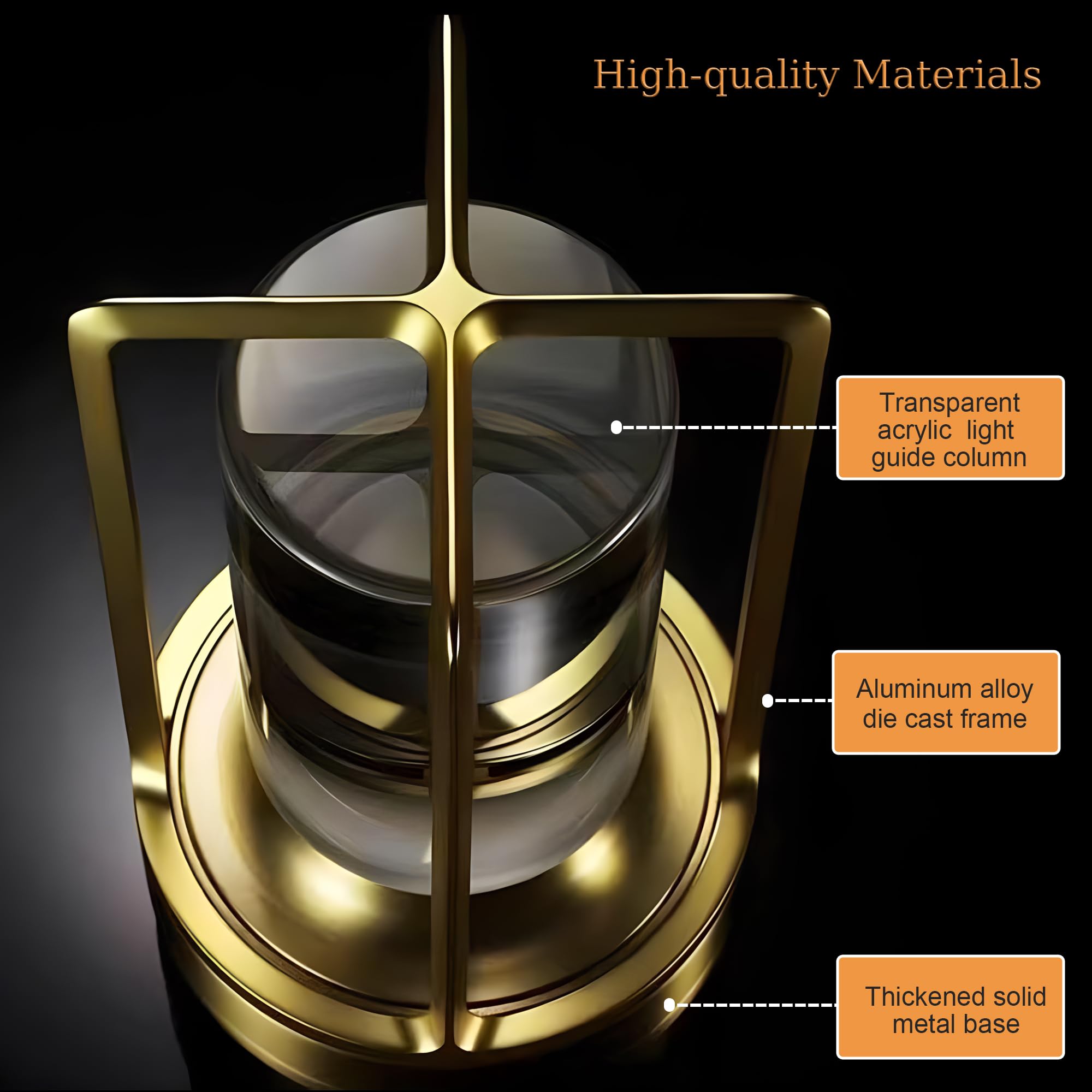 Etosec Portable Metal Table Lamp, Rechargeable, Touch Control, 3 Color Dimming, 3.54in W x 7.09in H, Gold, Model: crystallamp-