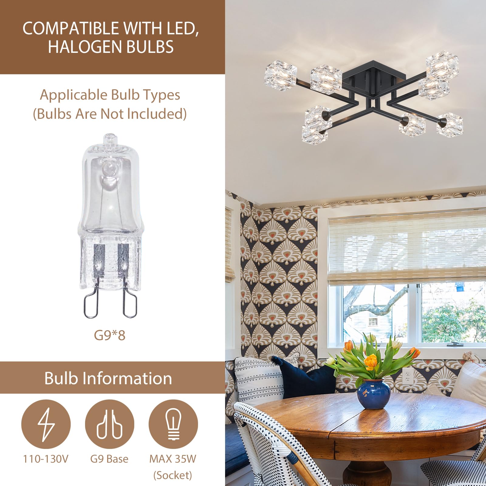 Peskoe Black Industrial Ceiling Light Fixtures, 8-Light Vintage Farmhouse Sputnik Chandeliers For Dining Room, Living Room, Kitc