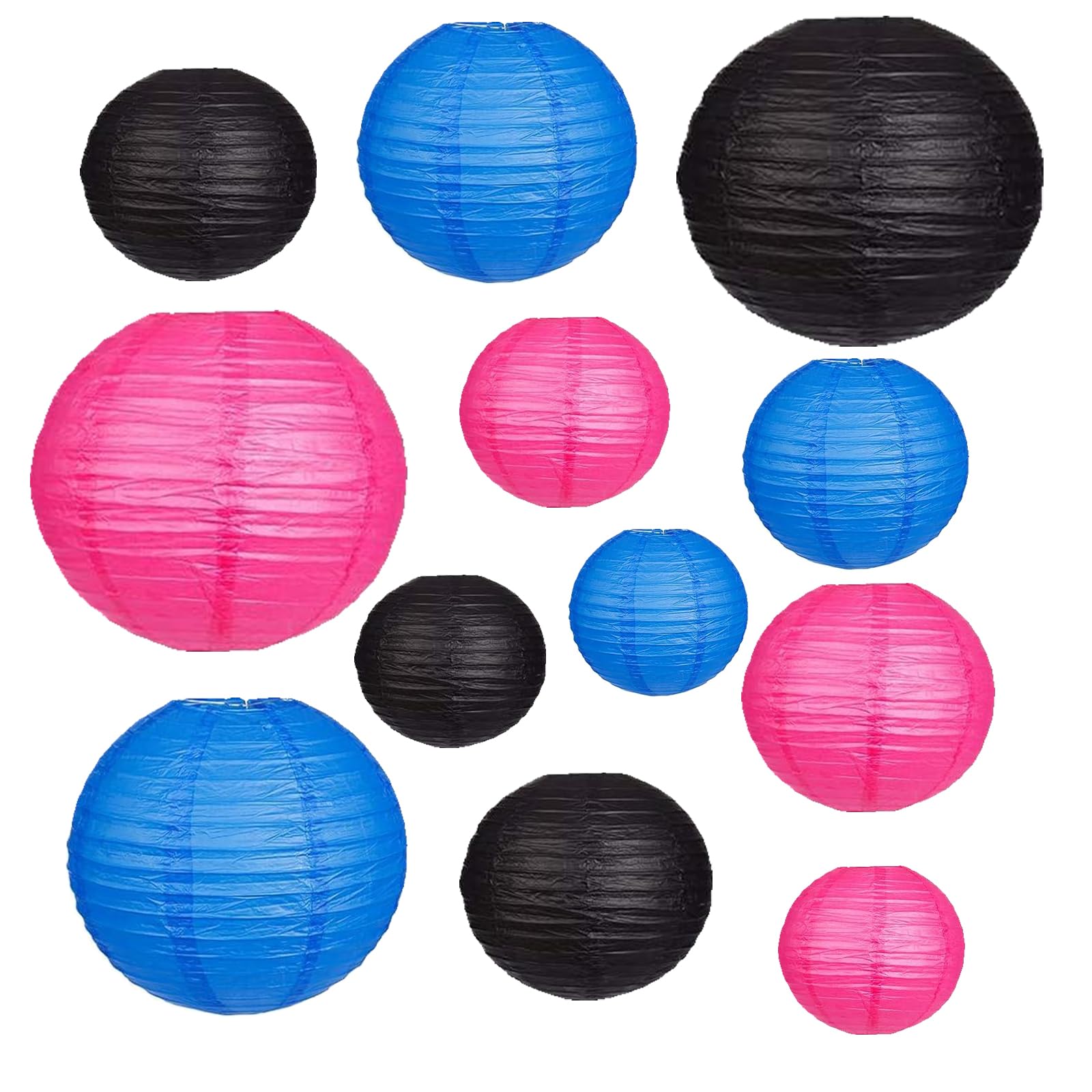 12Pcs Paper Lanterns 6   , 8   , 10   , 12   ,Paperlanterns Party Decoration, Blue Black Hot Pink Paper Lanterns for Wedding, Br
