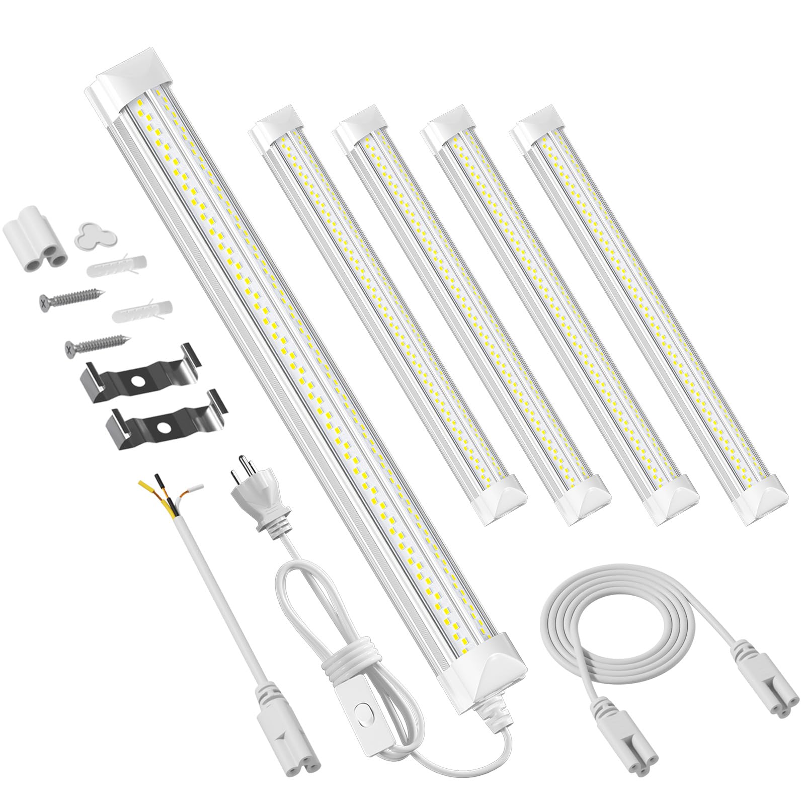 ELEKICO 4 Pack 2ft Led Shop Lights, 6000k 40w 5600lm 24 Inch Led Light Fixture Power Cord Wth on/Off Switch, Linkable 2ft Led Sh