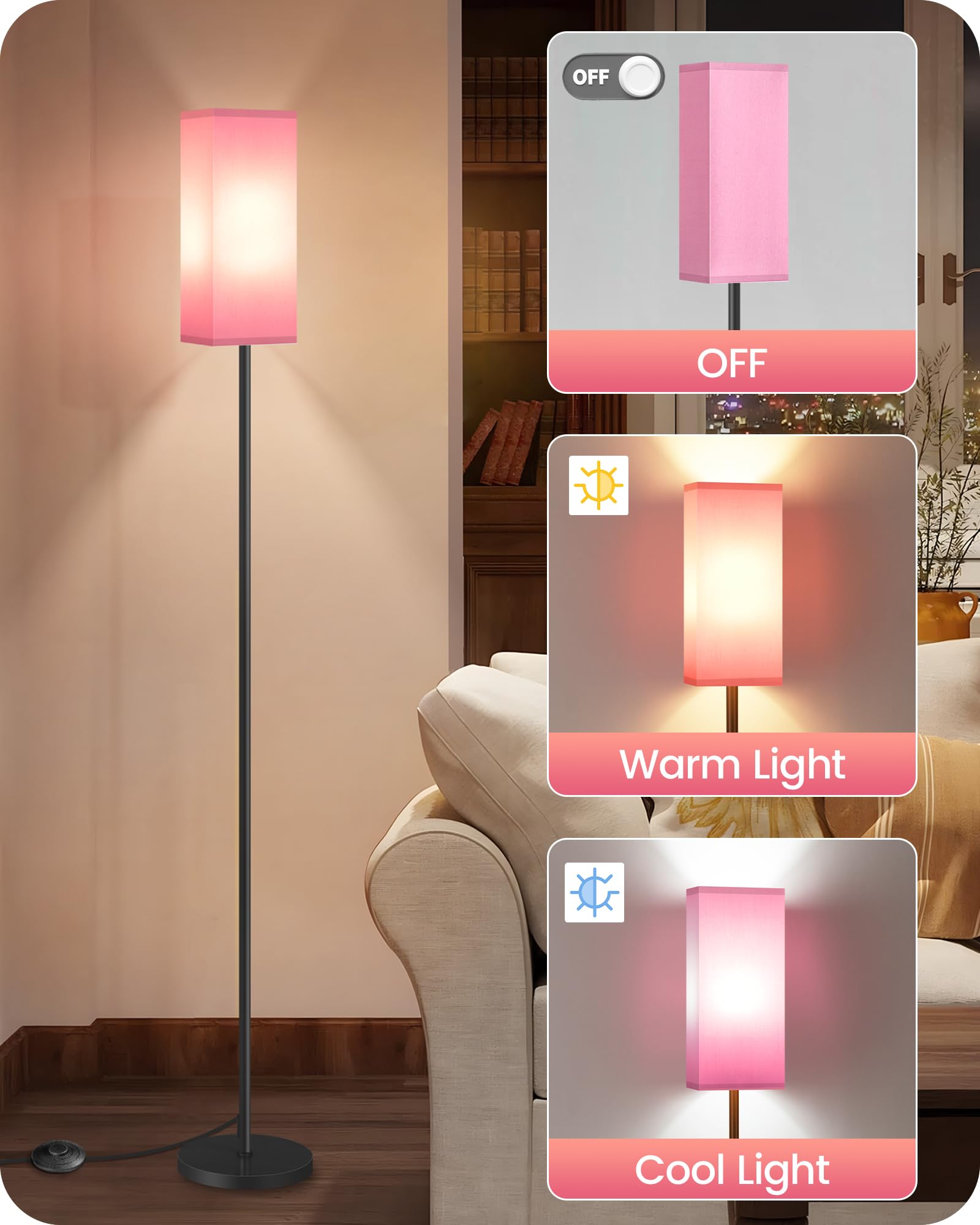 GOEBLESON Floor Lamps Set of 2, Modern Tall Standing, Metal, 64.6in, Pink and Black, Model P07LDP205W1