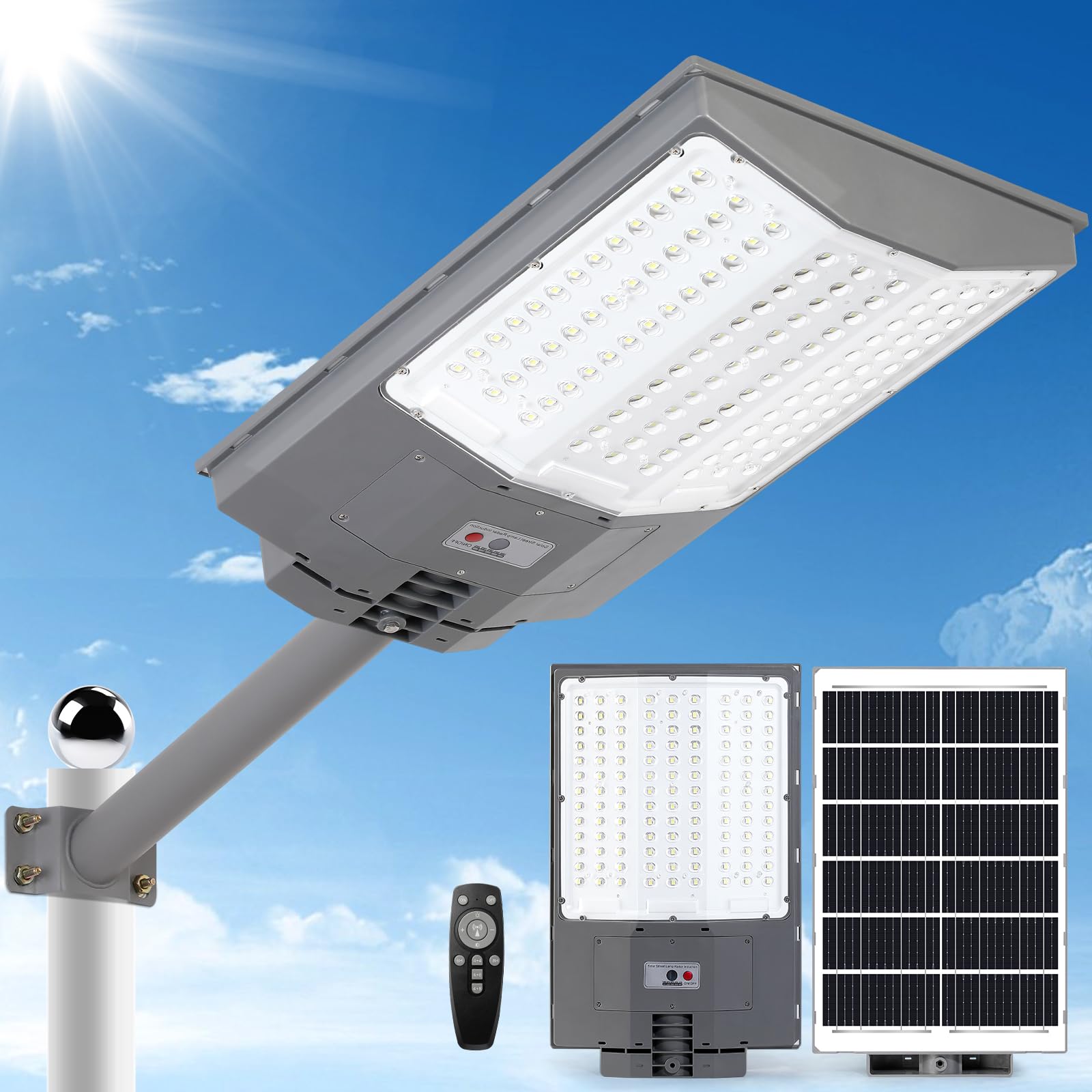 6000W Solar Street Lights Outdoor, 550000LM 7000K Solar Parking Lot Lights Dusk to Dawn 35000mAh IP67 Waterproof Solar Security 