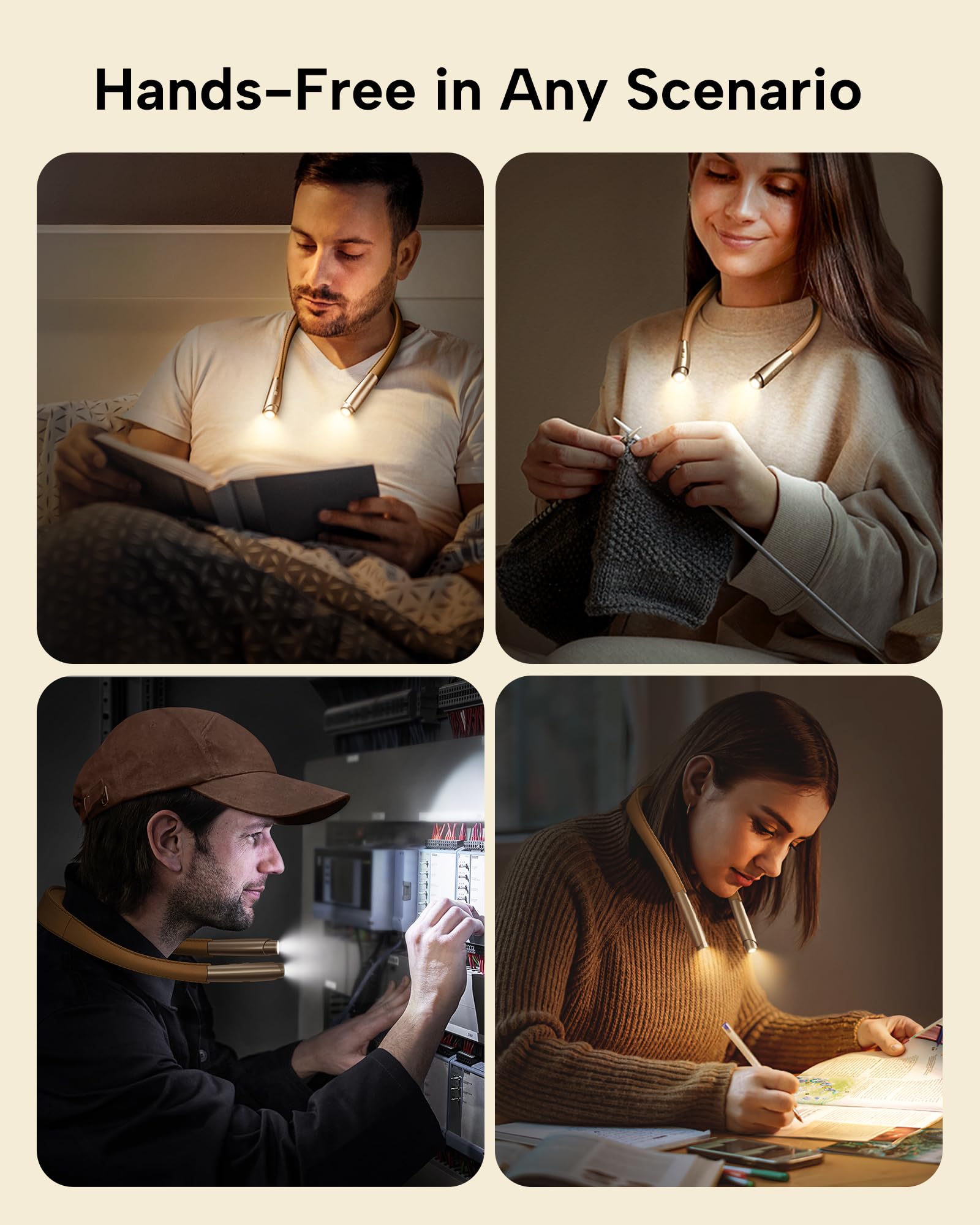 Enclize Rechargeable Led Neck Reading Light, Book Lights For Reading In Bed,Stepless Dimming Book Light, Flexible Soft Arms,Leather Like, Long Lasting. Perfect For Knitting, Crafts, And Readers