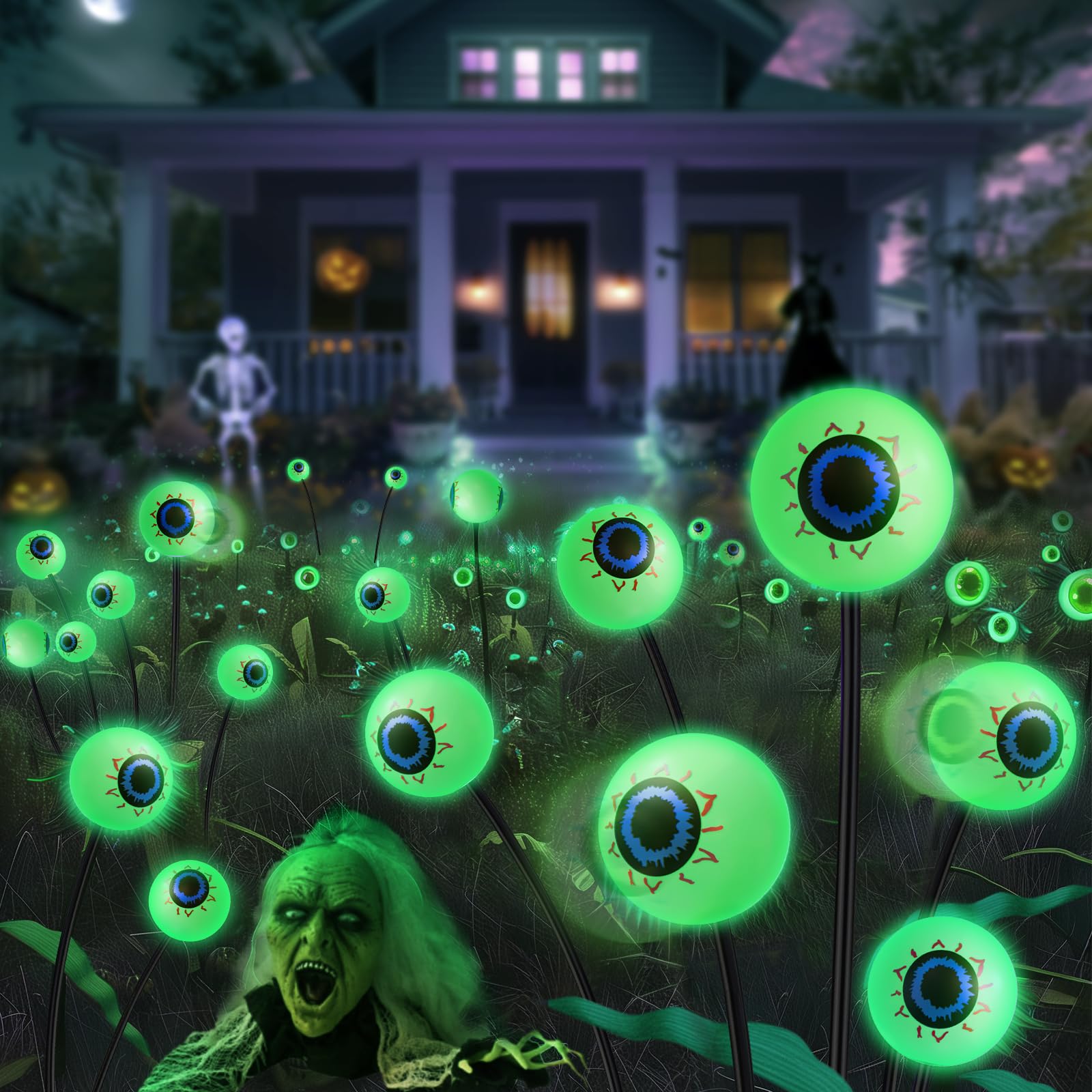 Halloween Decorations Solar Lights Outdoor: 4 Pack Upgraded 24 Led Scary Eyeball Solar Lights, Solar Halloween Lights For Garden