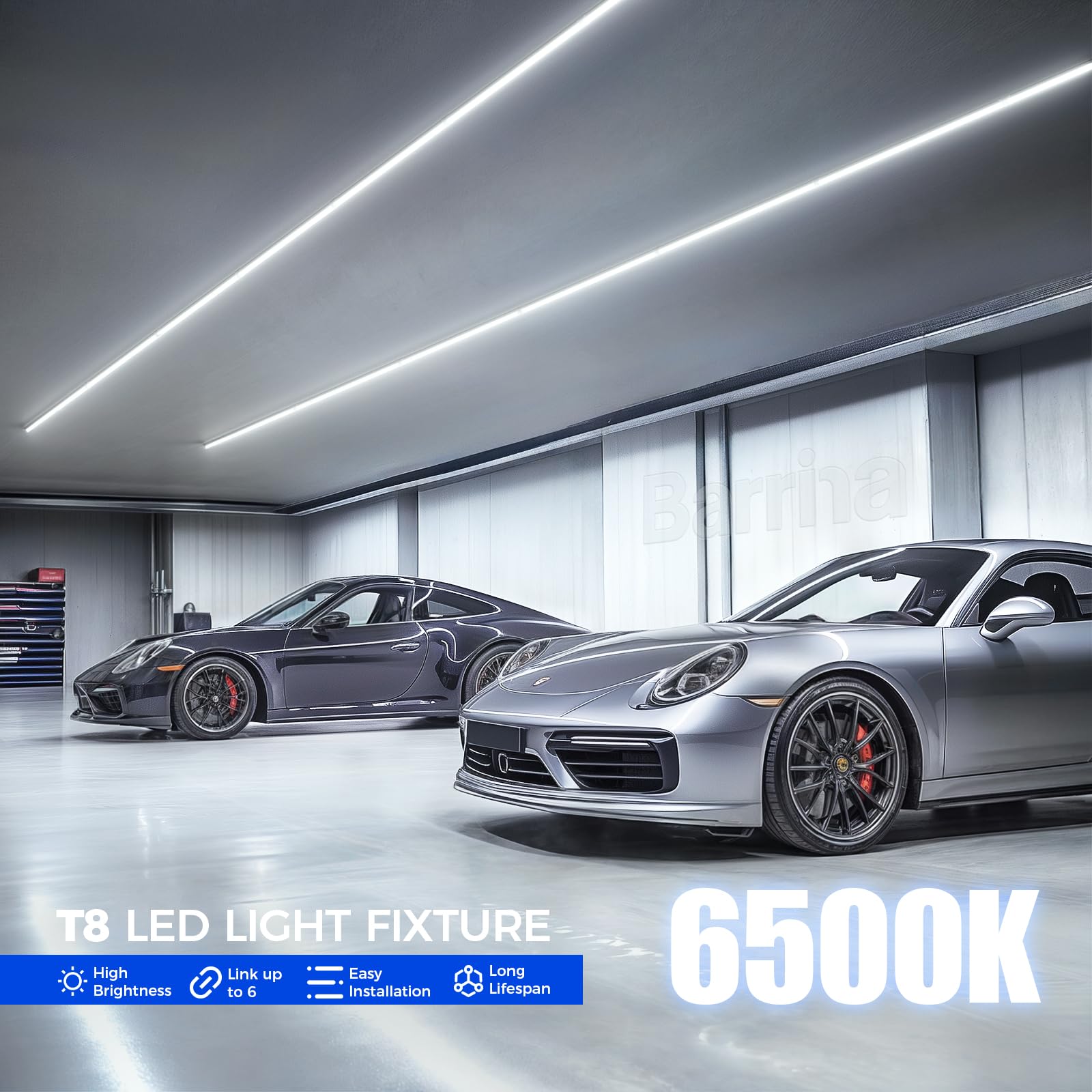 Barrina Led Shop Light 4Ft, 40W 5500Lm 6500K, Clear Cover Linkable Led Tube Lights, Integrated T8 Light Fixture, V Shape Led Cei