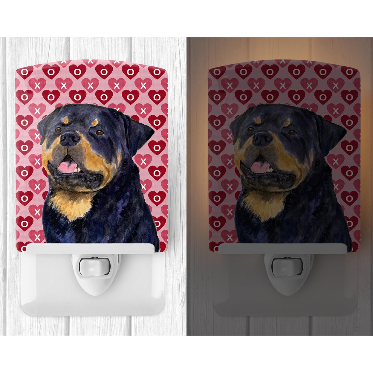 Carolines Treasures Ceramic Night Light, Rottweiler Hearts Design, UL-Certified, 6x4x3in, Multicolor, Model SS4524CNL