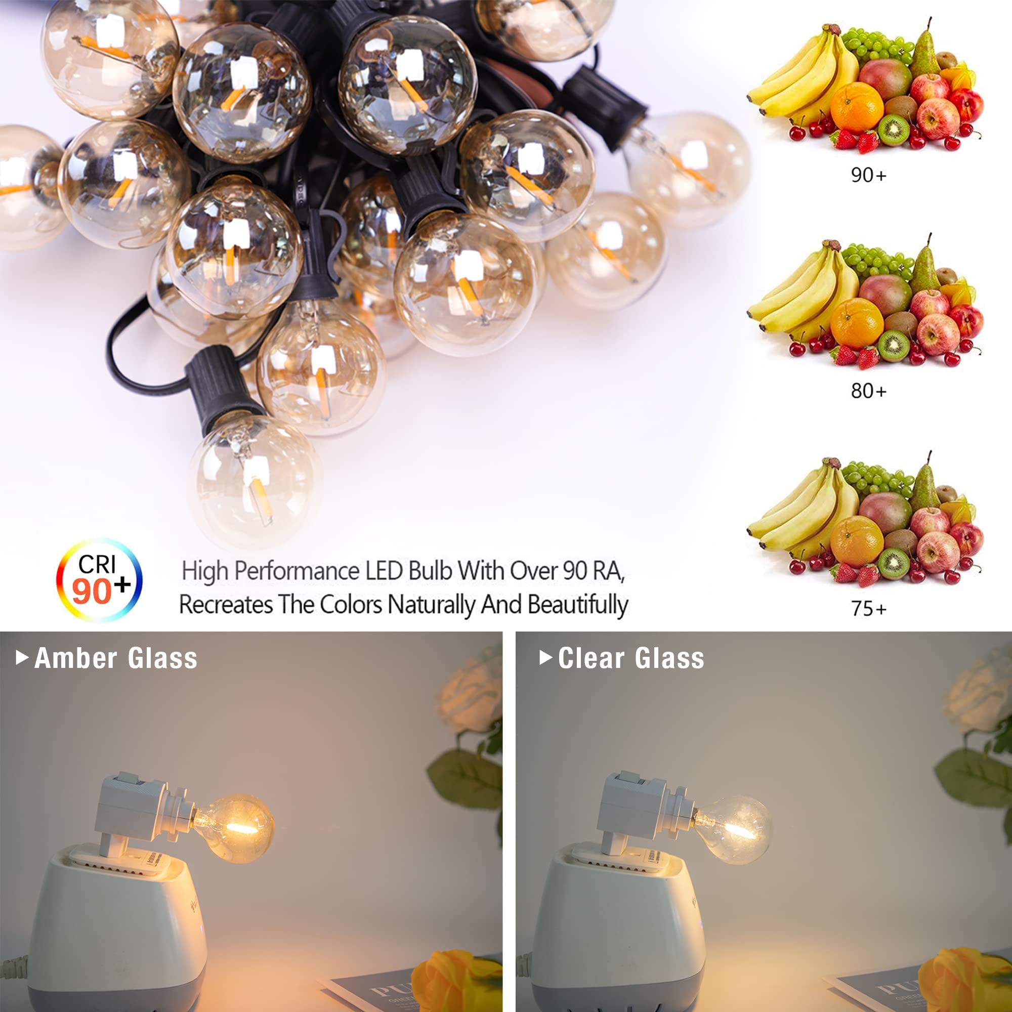 Sphoon G40 Amber Glass LED Replacement Bulbs - 25 Pack, 1W Equivalent, Soft Warm 2200K, E12 Screw Base for Indoor & Outdoor Decor