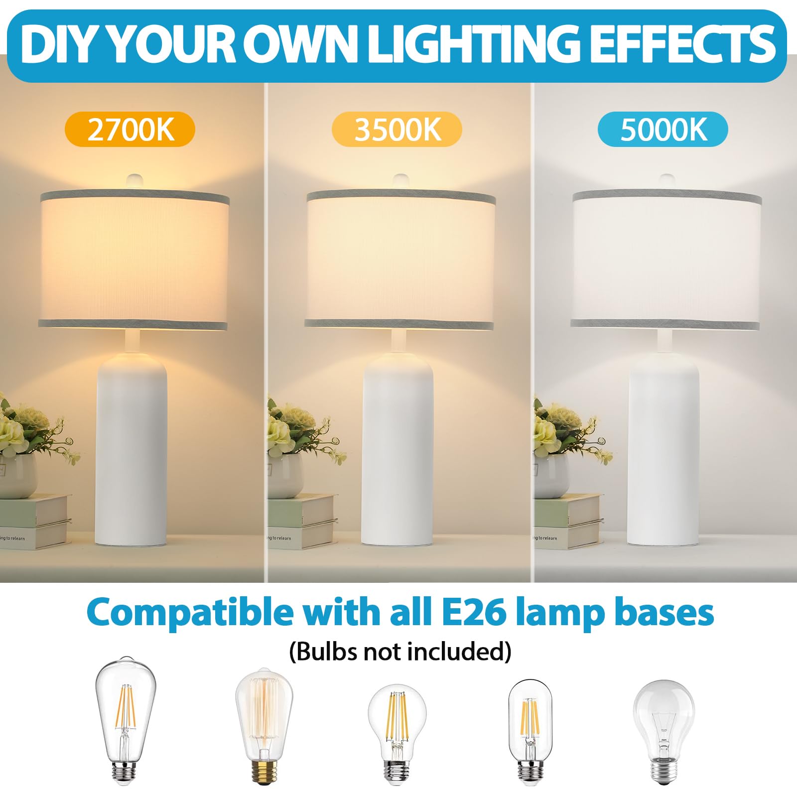 Gobright 24.8&quot; Ceramic Table Lamps Set Of 2, Modern White Bedside Nightstand Lighting