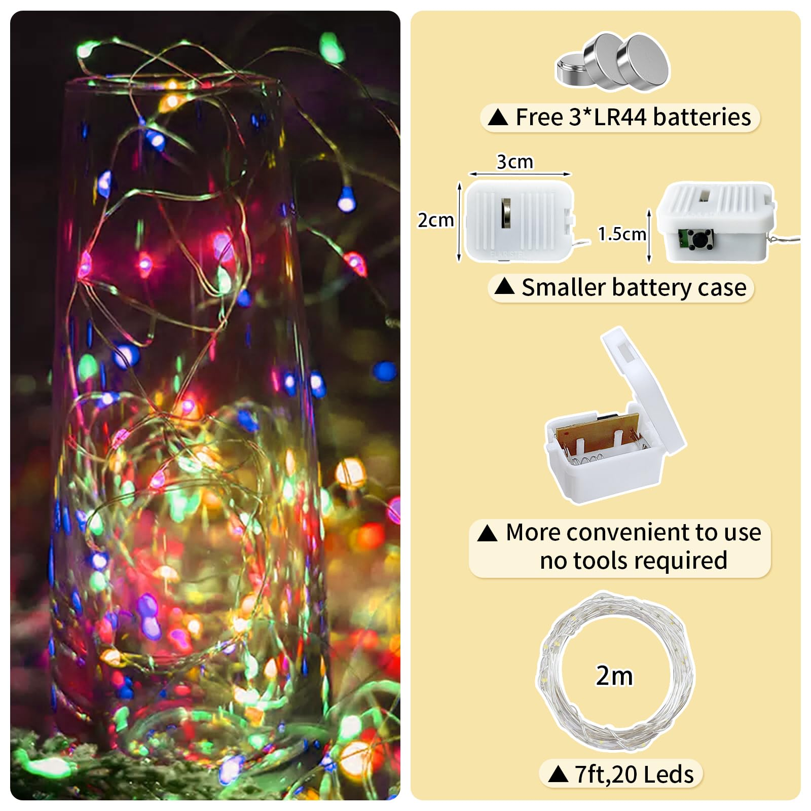 Chzk Fairy Lights Battery Operated  12 Pack 7Ft 20 Led Mini String Lights Twinkle Lights For Christmas Helloween Mason Jars Centerpiece Table Decorations (12  Multicolor)