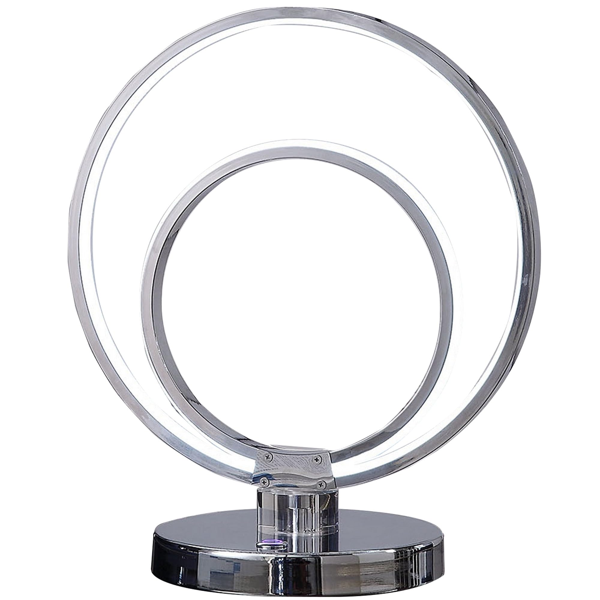 Benjara BM309052 14 in. Modern Ring LED Light Table Lamp with Round Metal Base Chrome & Silver