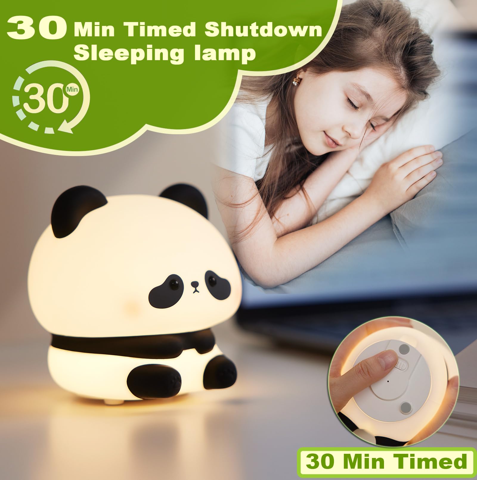 DREAMING MY DREAM Panda Night Light,LED Squishy Panda Novelty Lamp,3 Level Dimmable Nursery Nightlight, Rechargeable Touch Lamp