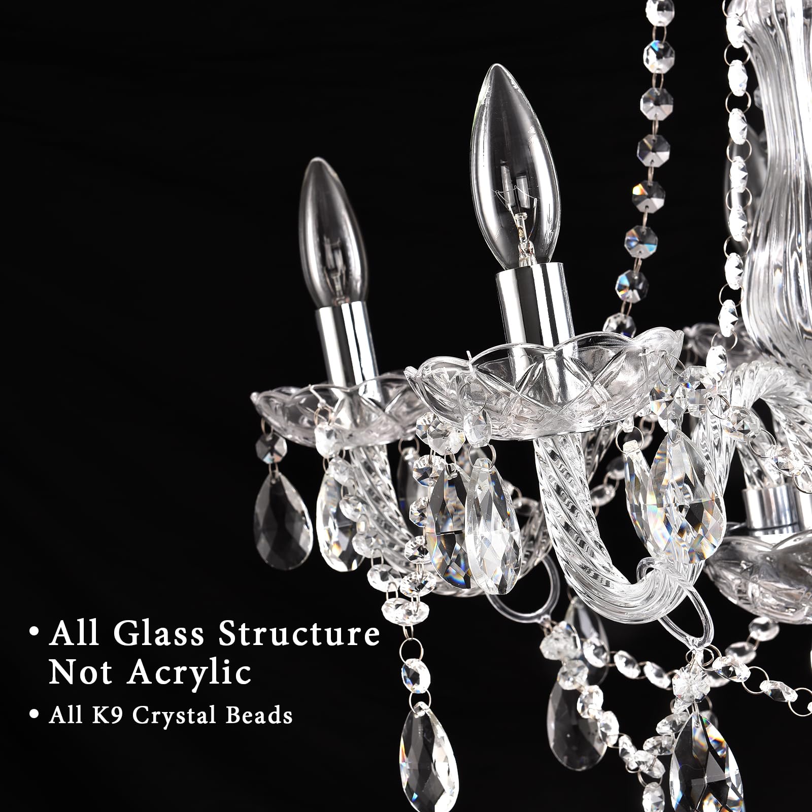 HOXIYA Dimmable Crystal Chandelier, Chrome Candle Style Pendant Light, Modern K9 Beads, Ideal for Dining, Living Room, Bedroom