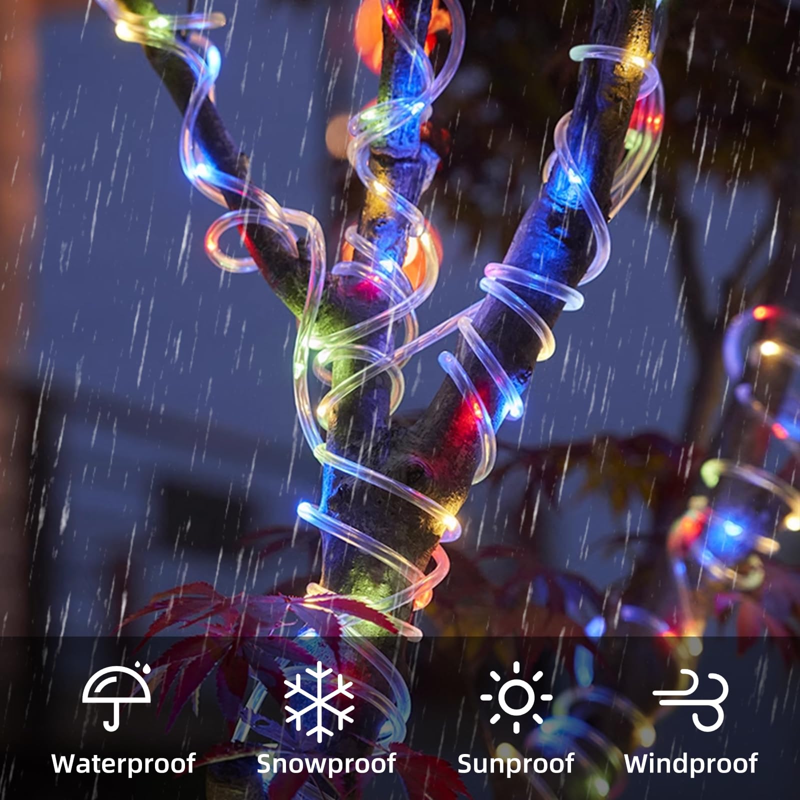Ijg Christmas 2 Pack Solar Rope Lights Outdoor Waterproof,Each 33Ft 100 Led 8 Modes And Timer Clear Tube String Lights For Outside(Multicolor)