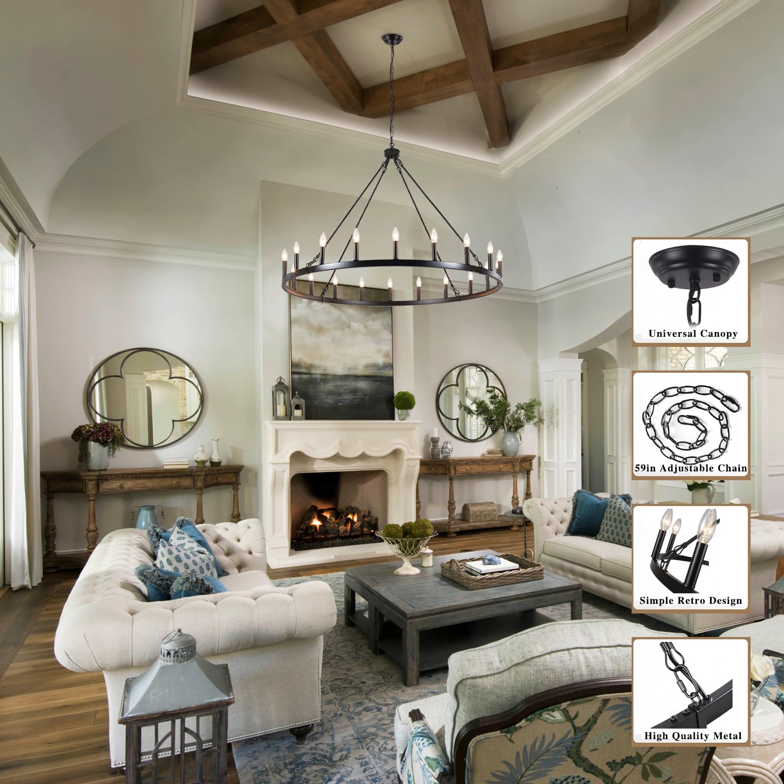 Sjccdsgs 47.2 Inches Black Wagon Wheel Chandelier- 20 Light Large Farmhouse Chandelier Industrial Rustic Dining Room Light Fixtu