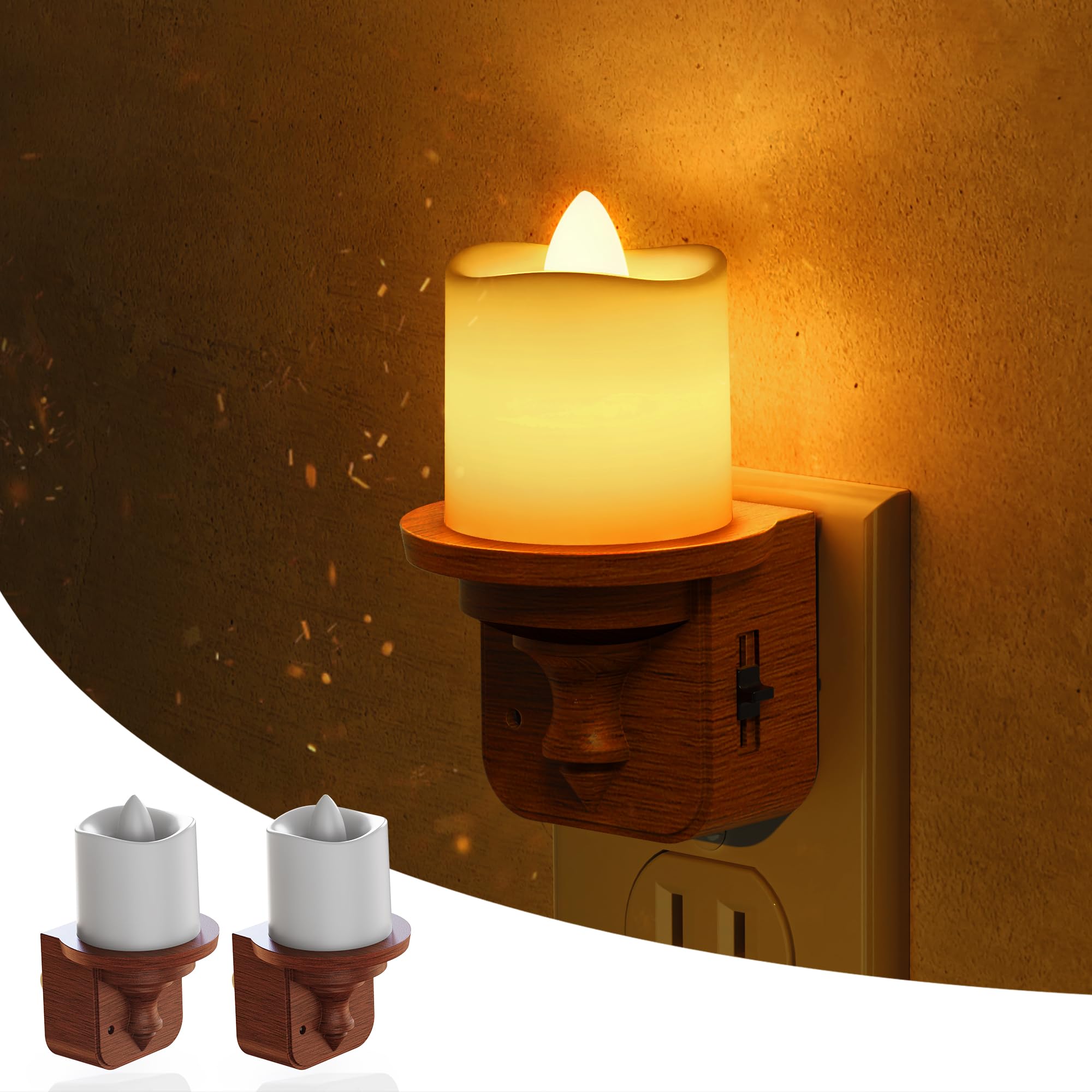L LOHAS LED Night Light, 2 Pack Amber Flameless Candle Night Light Plug in, Dusk to Dawn Sensor, 0-100LM LED Dimmable Nightlight