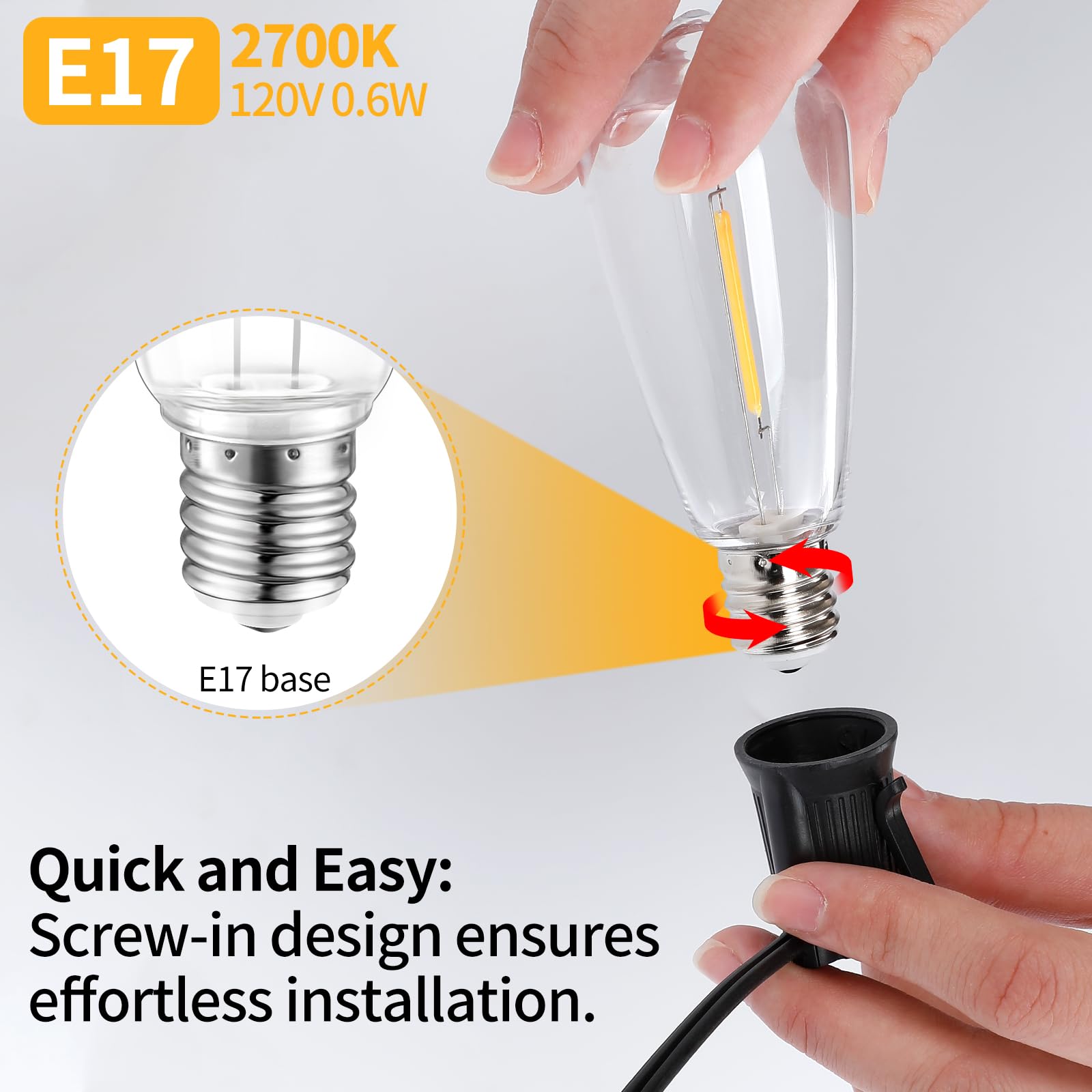 Hobbynors 25 Pack ST40 LED Replacement Bulbs, Shatterproof, Warm White 2700K, E17 Base, Energy Saving, Weather-Resistant