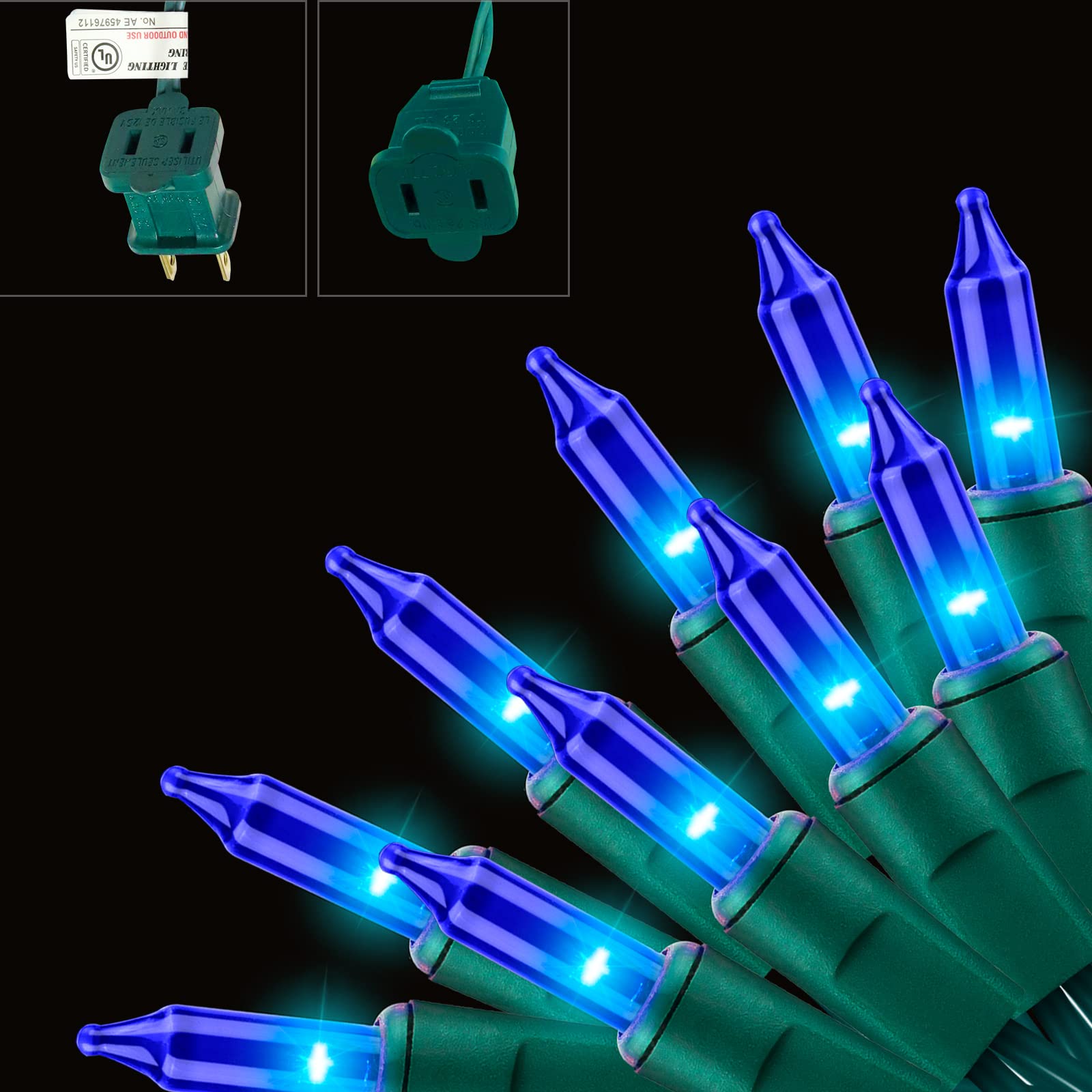 XMASHOME 19.6ft Green Wire Blue String Lights, 100 Count Incandescent Christmas Lights (Blue, 100 Lights)