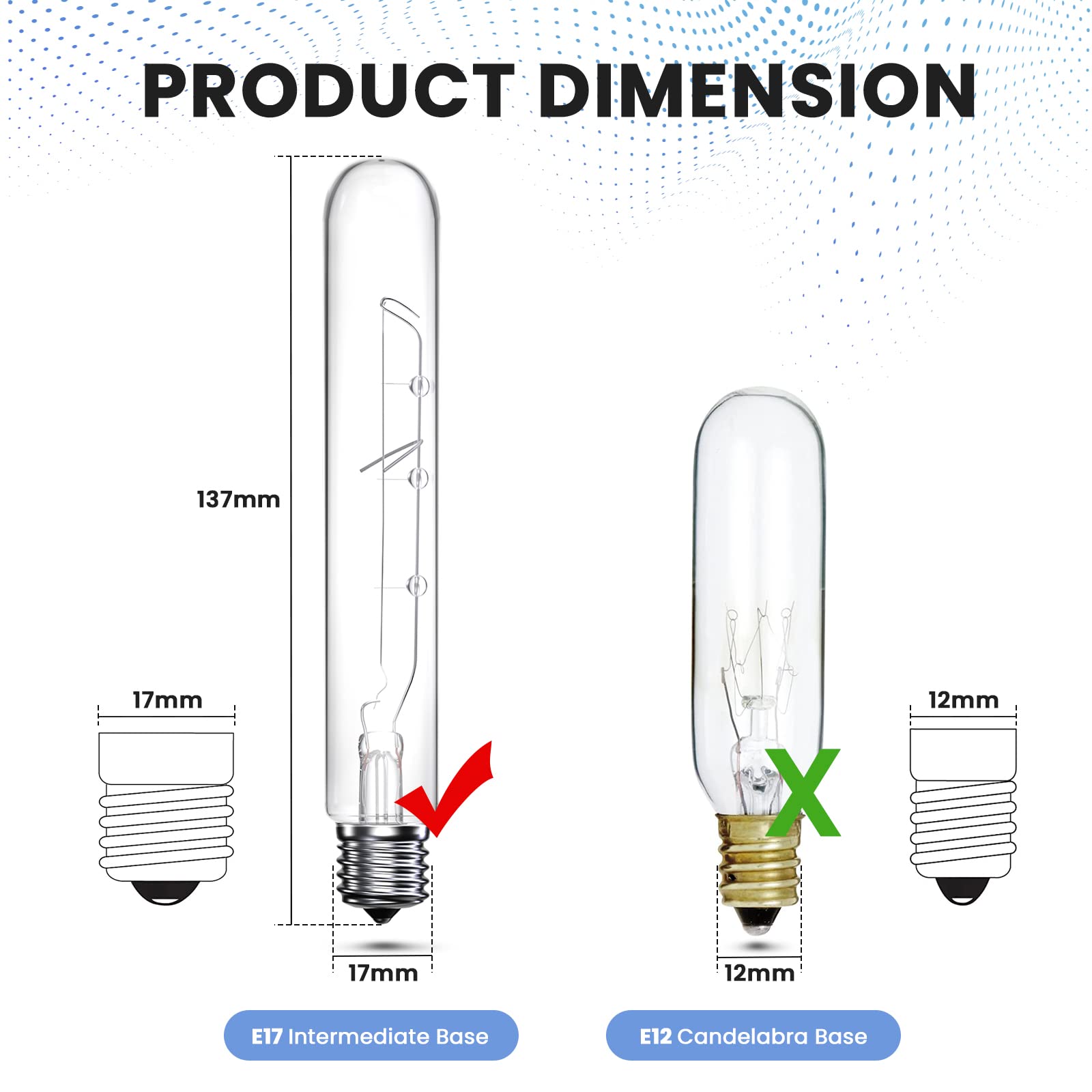 Bonlux 40 Watt T6.5 Refrigerator Light Bulb Dimmable, 120V Intermediate Base E17 Clear Appliance Bulb 5.4In T6.5 Exit Sign Light