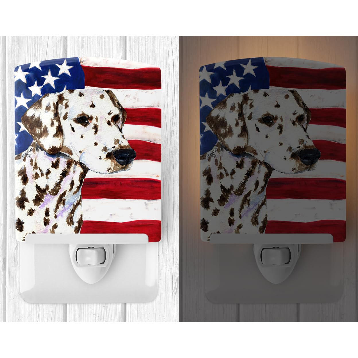 Carolines Treasures Ceramic Night Light, USA Flag with Dalmatian, 6x4x3 inches, Model SS4225CNL, Multicolor