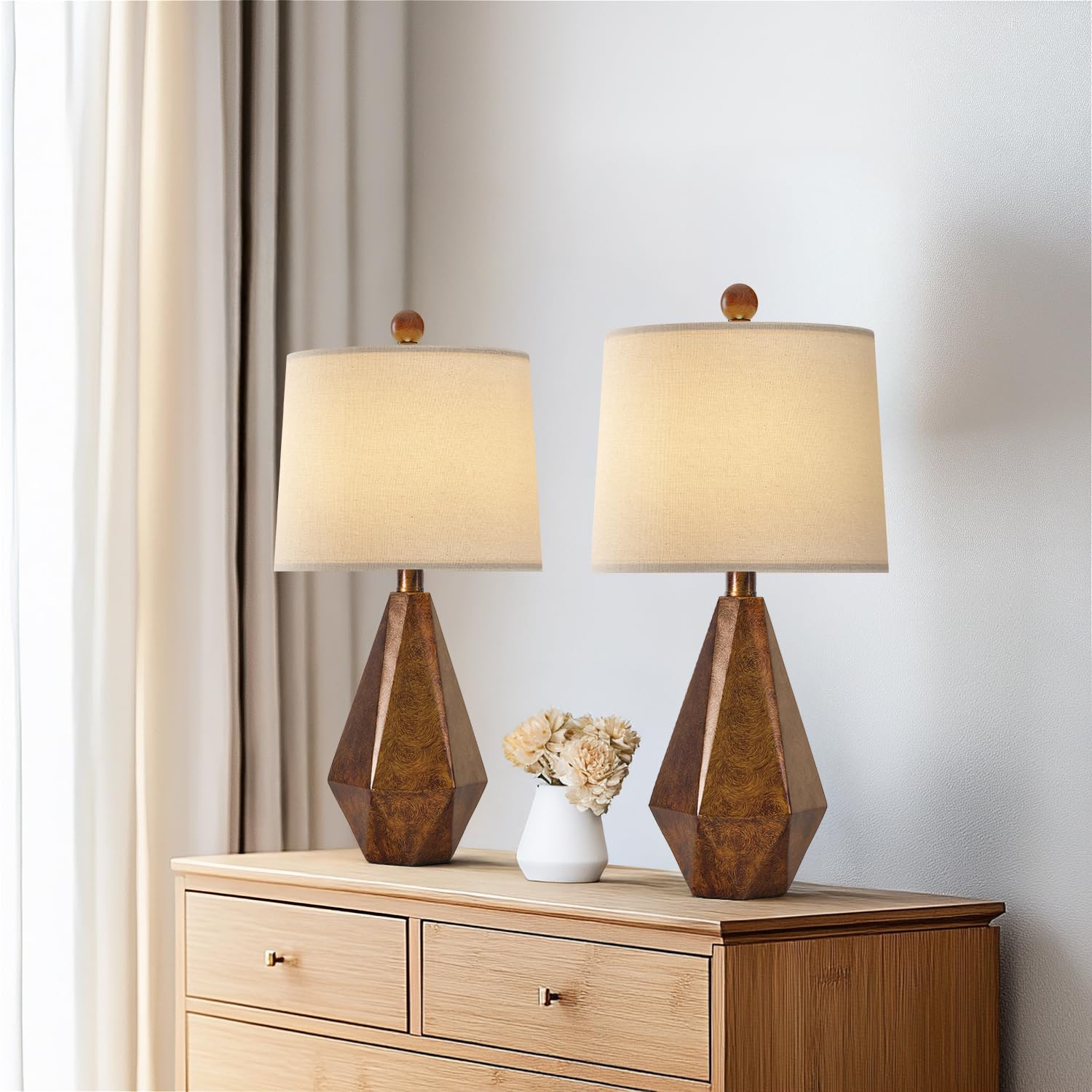 Pokat 20.25'' Farmhouse Table Lamps Set Of 2 For Night Stands, Vintage Bedroom Lamps For Bedroom Living Room, Retro Bedside Lamp