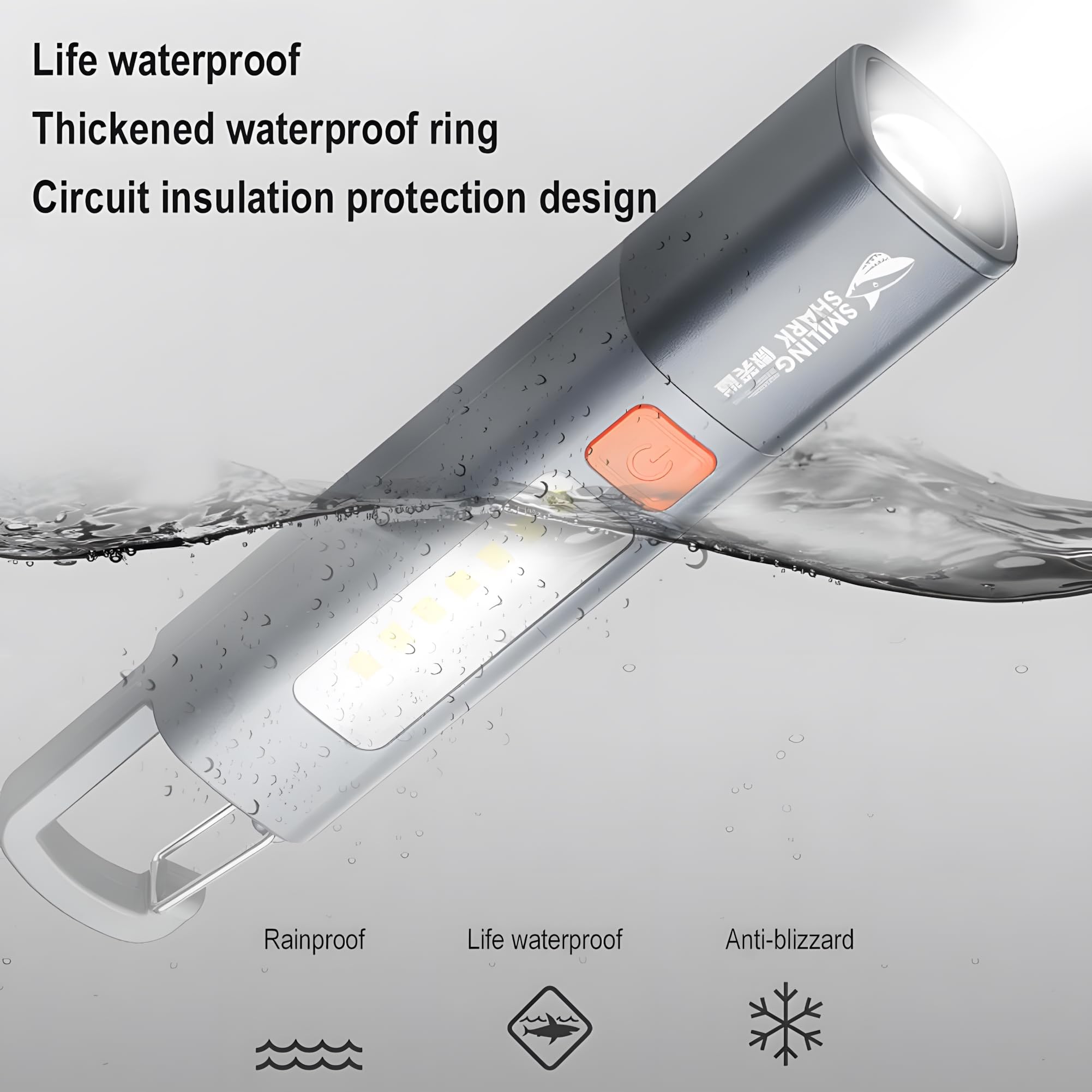DuBom 1200mAh Portable Torch LED Work Light, COB Zoomable Flashlight, Mini-Rechargeable, Gray, Model DuBom S-Shark 001