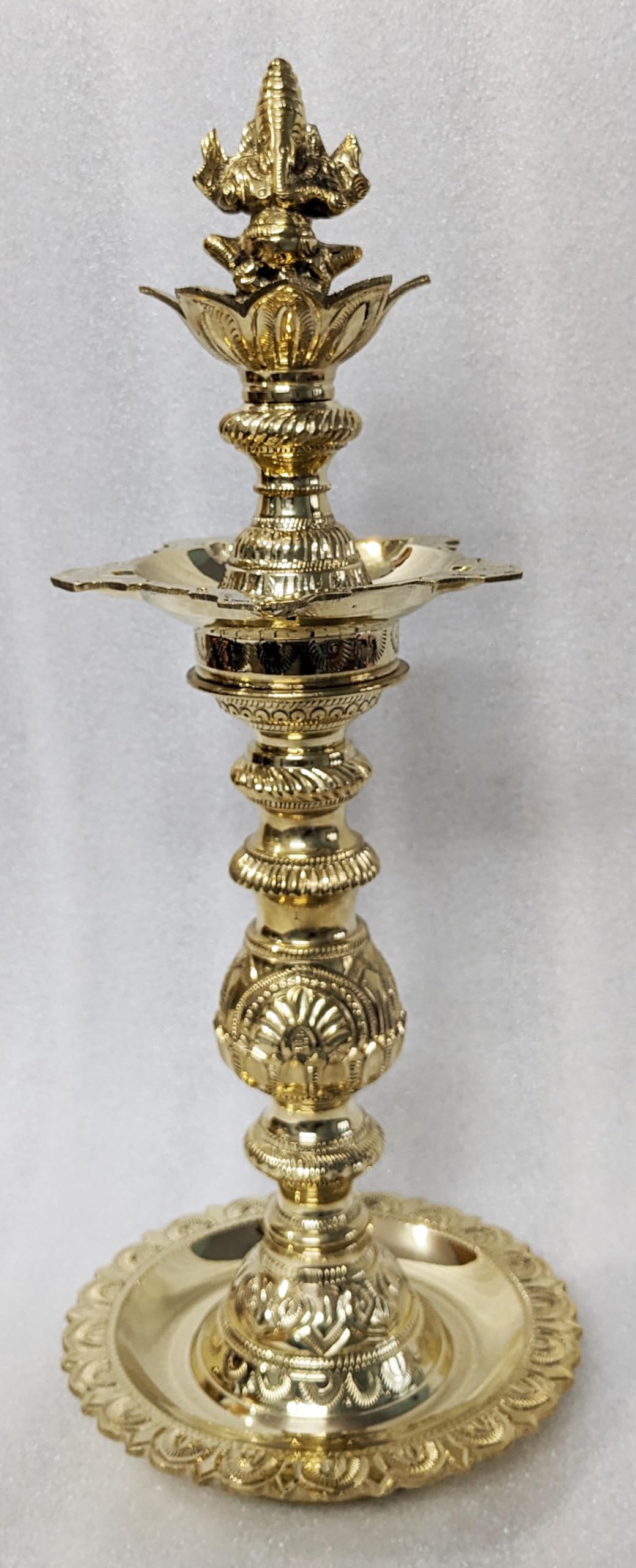 Yela Five Faces Ganesh Diya For Diwali, Navratri Nachiarkovil Traditional Hand made Brass Kuthu Vilakku Kattai Crafted High Dept