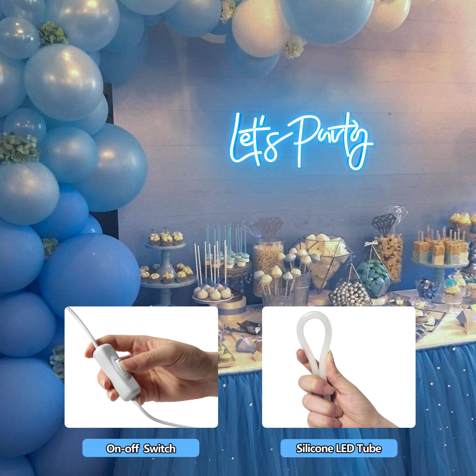 Bernicekelly Let'S Party Neon Sign - Blue Led Wall Decor For Parties & Gamer Rooms