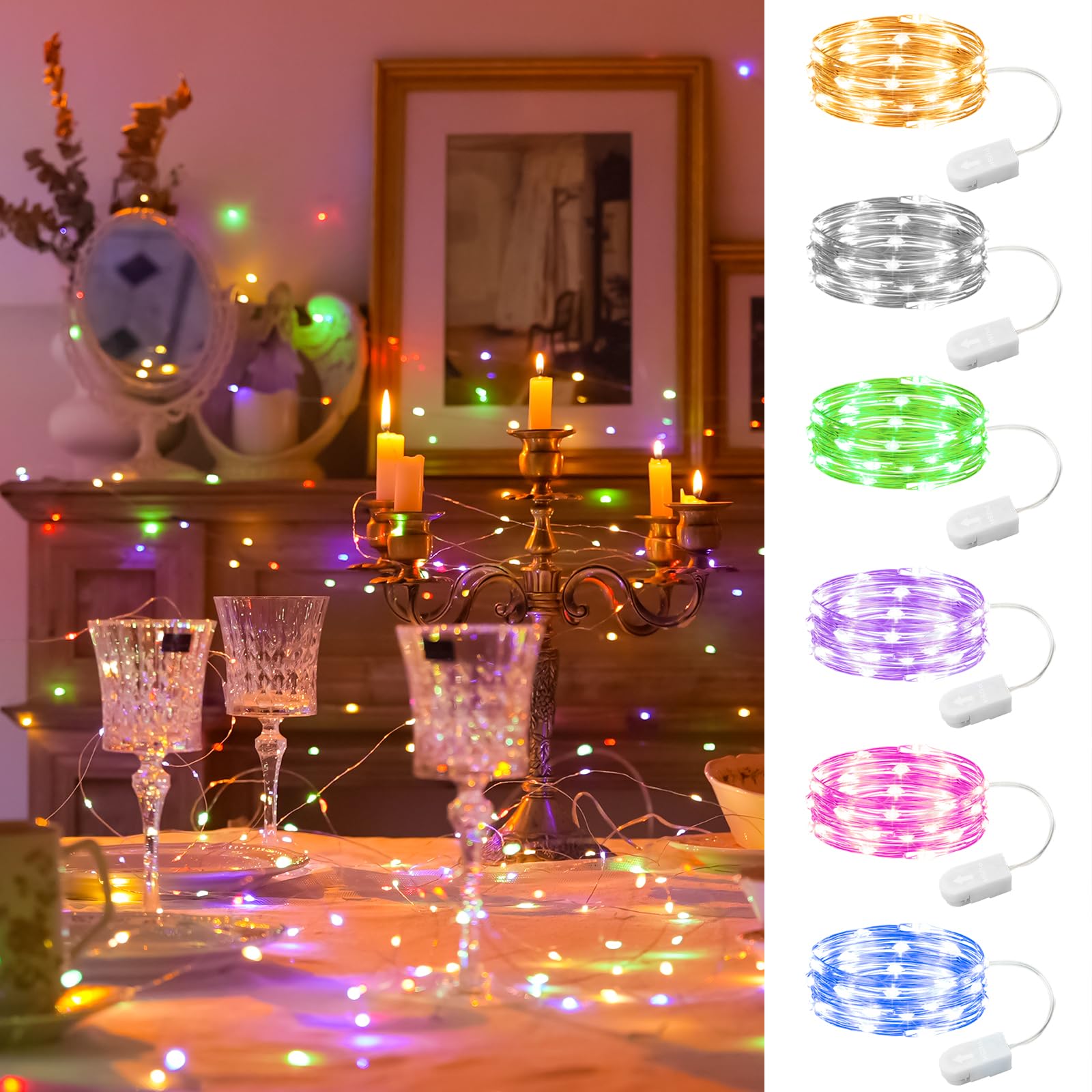Hxweiye Fairy Lights, 7Ft 20Led Multicolor String Lights, Battery Operated, Waterproof, 6 Pack For Wedding & Party Décor