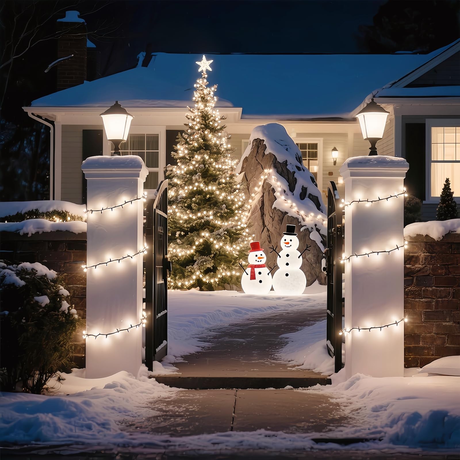 JinBest 150 LED Warm White String Lights, 50 Ft Green Wire, UL Certified, Indoor/Outdoor Use, Model L1503FB3-WW