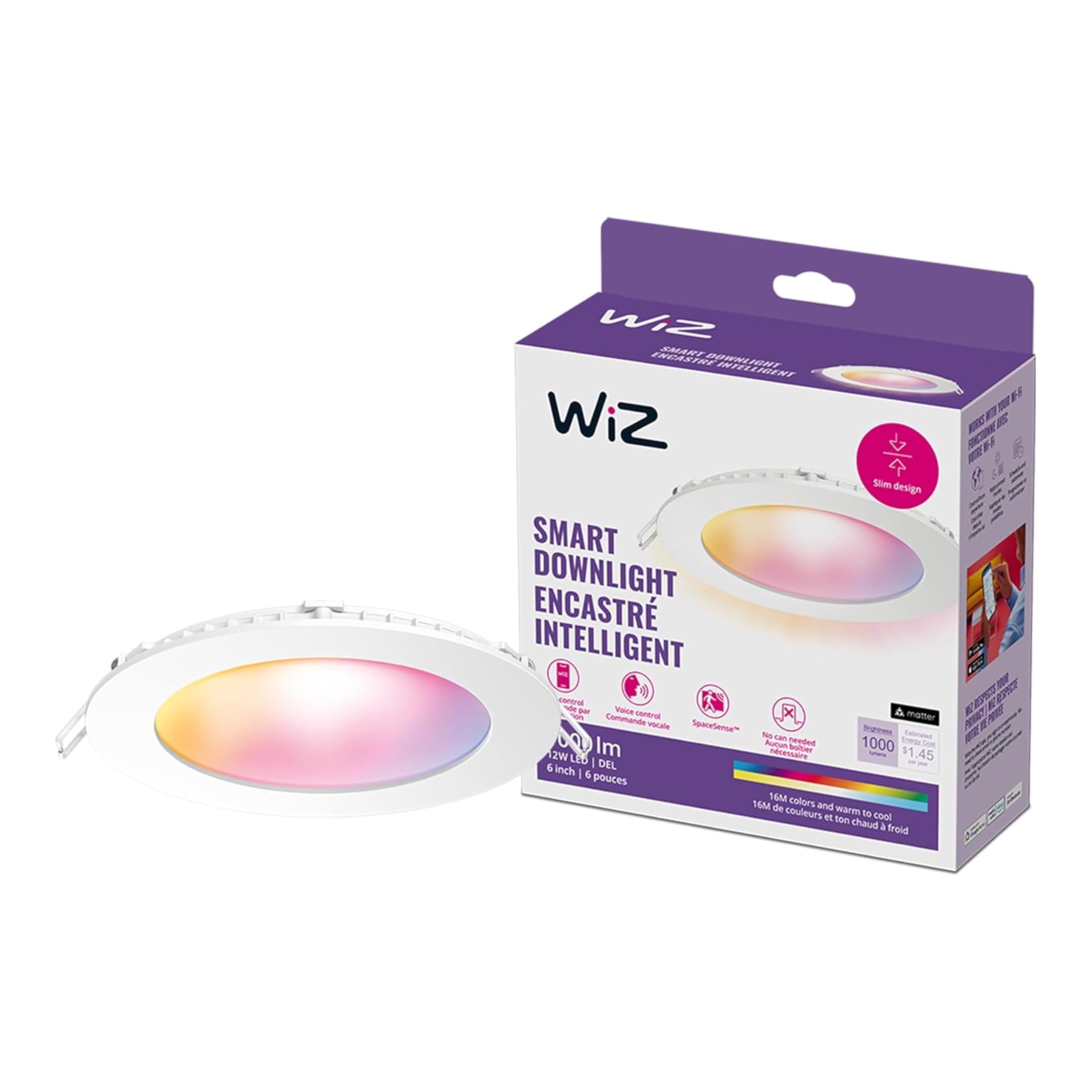 WiZ Connected 6-inch Slim Color Downlight - Pack of 1-2200K-6500K - Indoor - Connects to Your Existing Wi-Fi - Control with Voic