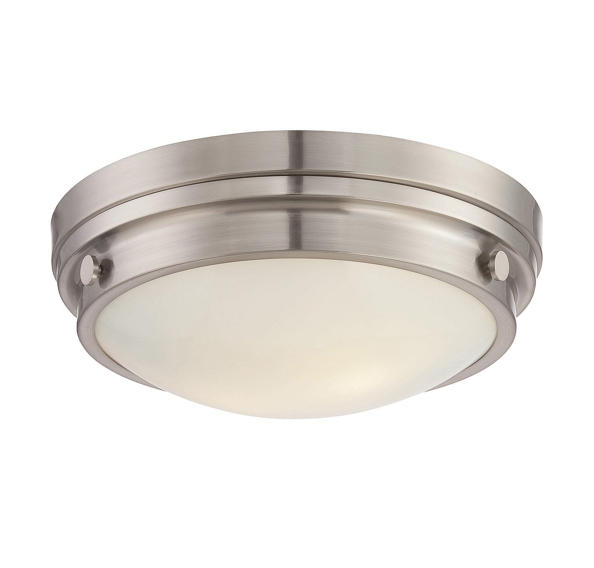 Savoy House 6-3350-14-SN Lucerne Industrial White Glass Flush Mount, 2-Light 120 Total Watts, 5 H x 13 W, Satin Nickel