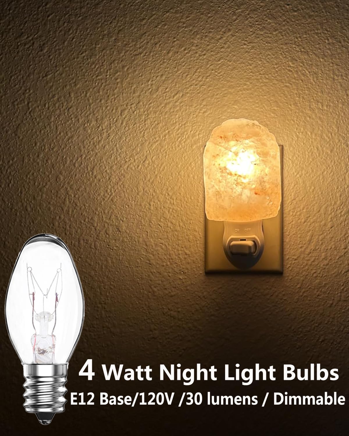 Snnalosses Night Light Bulbs 4 Watt -C7 D  Cor Small Light Bulb - E12 Candelabra Base- Night Light Warm White Replacement Bulbs,