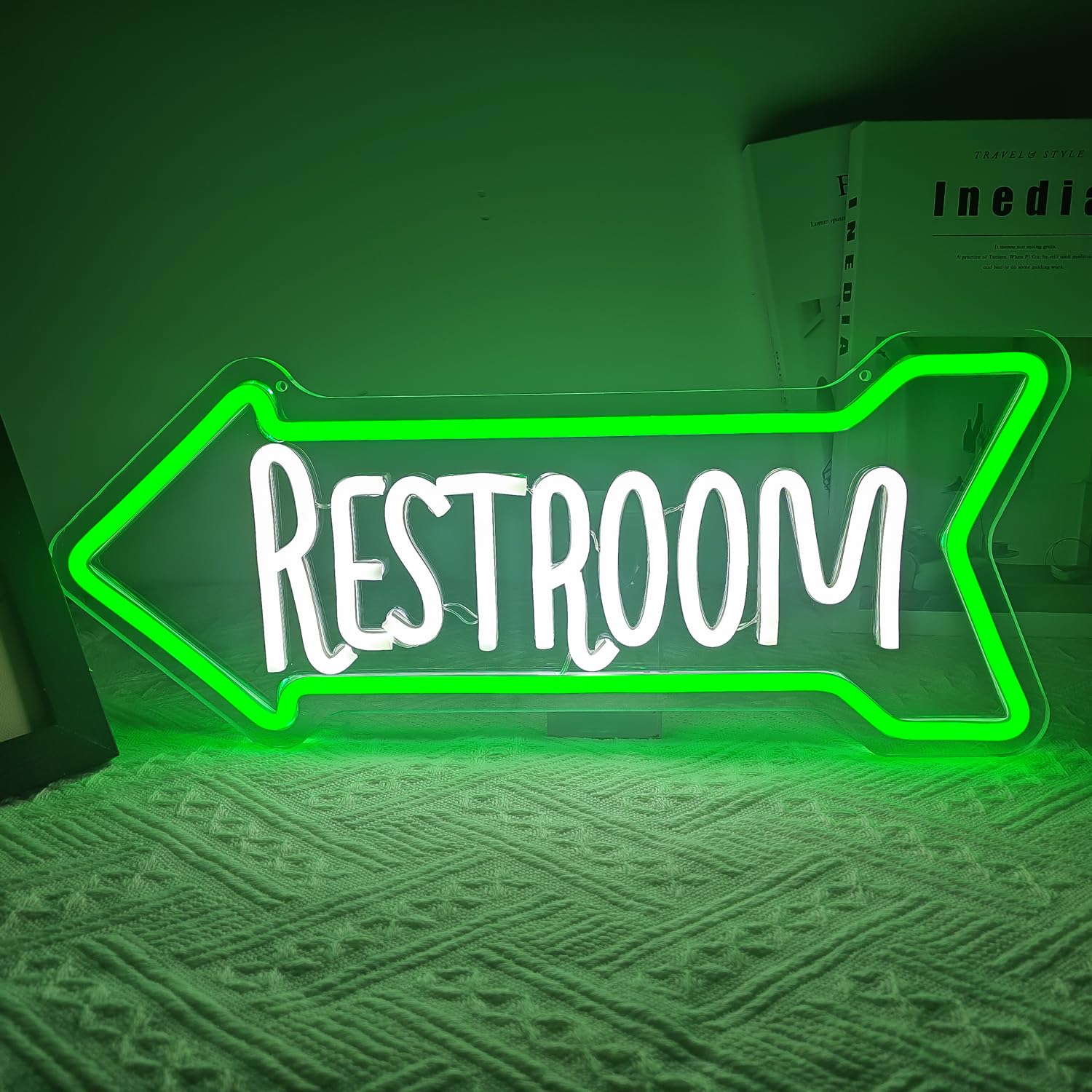 Jeanchrl Neon Sign for Bathroom Wall Decor, LED Light, Acrylic, Restroom Design, Left Arrow, Perfect for Home, Hotel, Pub, Club