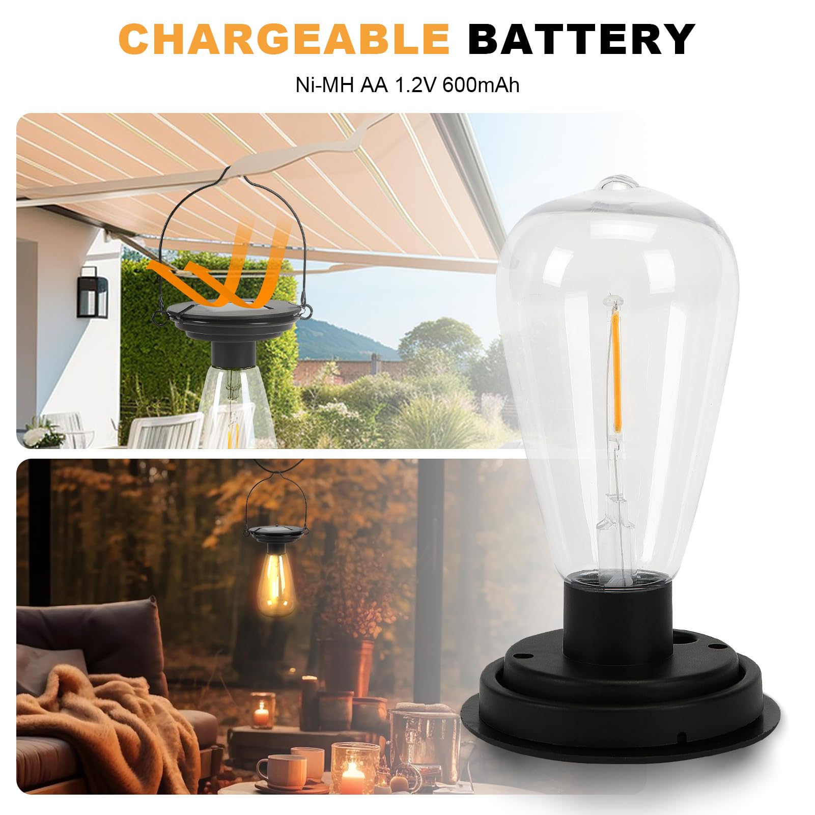 JKIMK Solar Light Bulbs - Waterproof Outdoor Lanterns 2 Pack, Warm White, Multifunctional ABS Design, Model GUO-S64-1-1-1-1