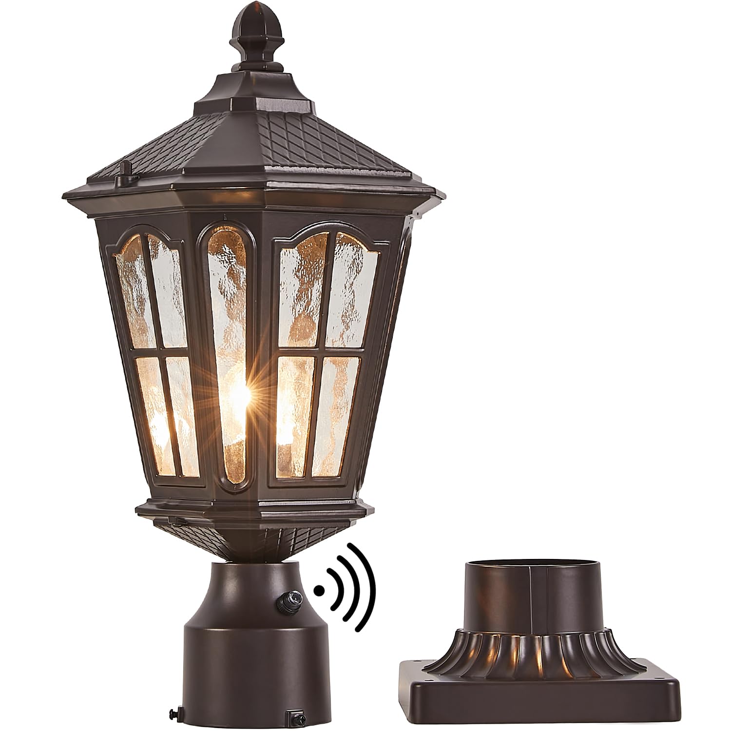 GYDZ Dusk to Dawn Outdoor Post Light, Aluminum Fixture with Water Ripple Glass, Oil Rubbed Bronze, Model B55VBR