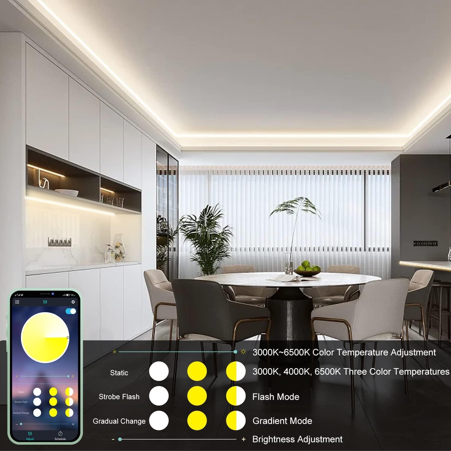 20Ft Cob Led Strip Lights  Bluetooth Smart App Tunable 3000K~6500K White Daylight To Warm White Light Strip With Remote Dimmable For Bedroom Kitchen Home Lighting